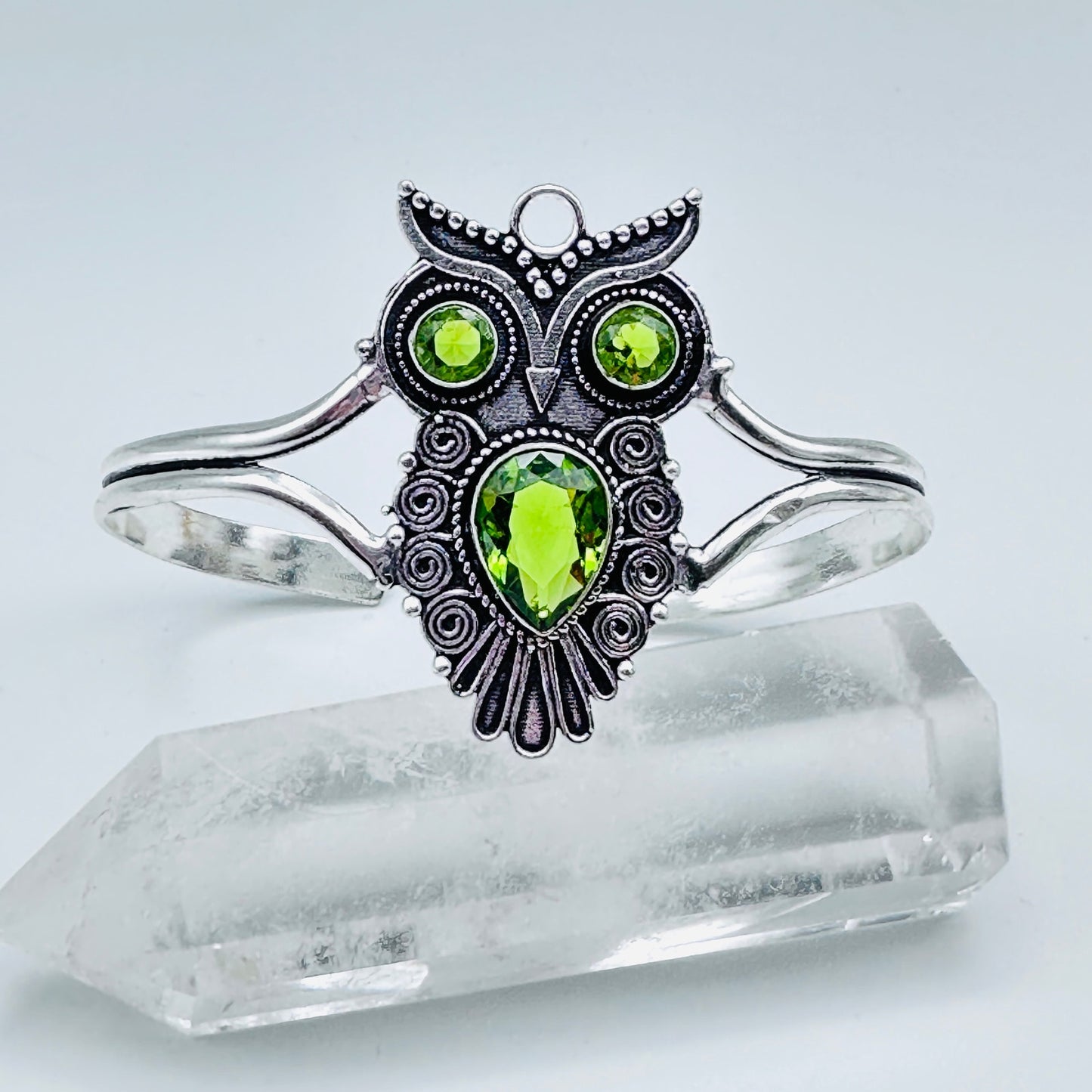 Peridot 925 Silver Plated Vintage Owl Adjustable Cuff Bangle Bracelet