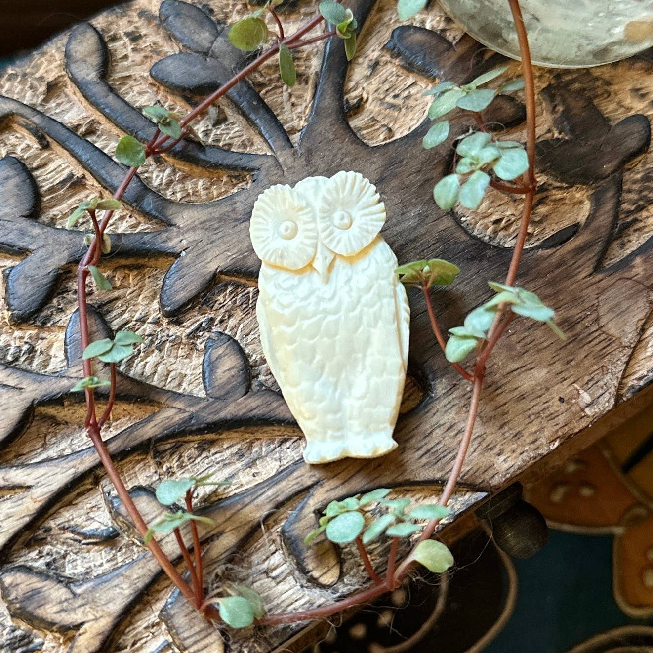 Vintage Owl Hand Carved Pin
