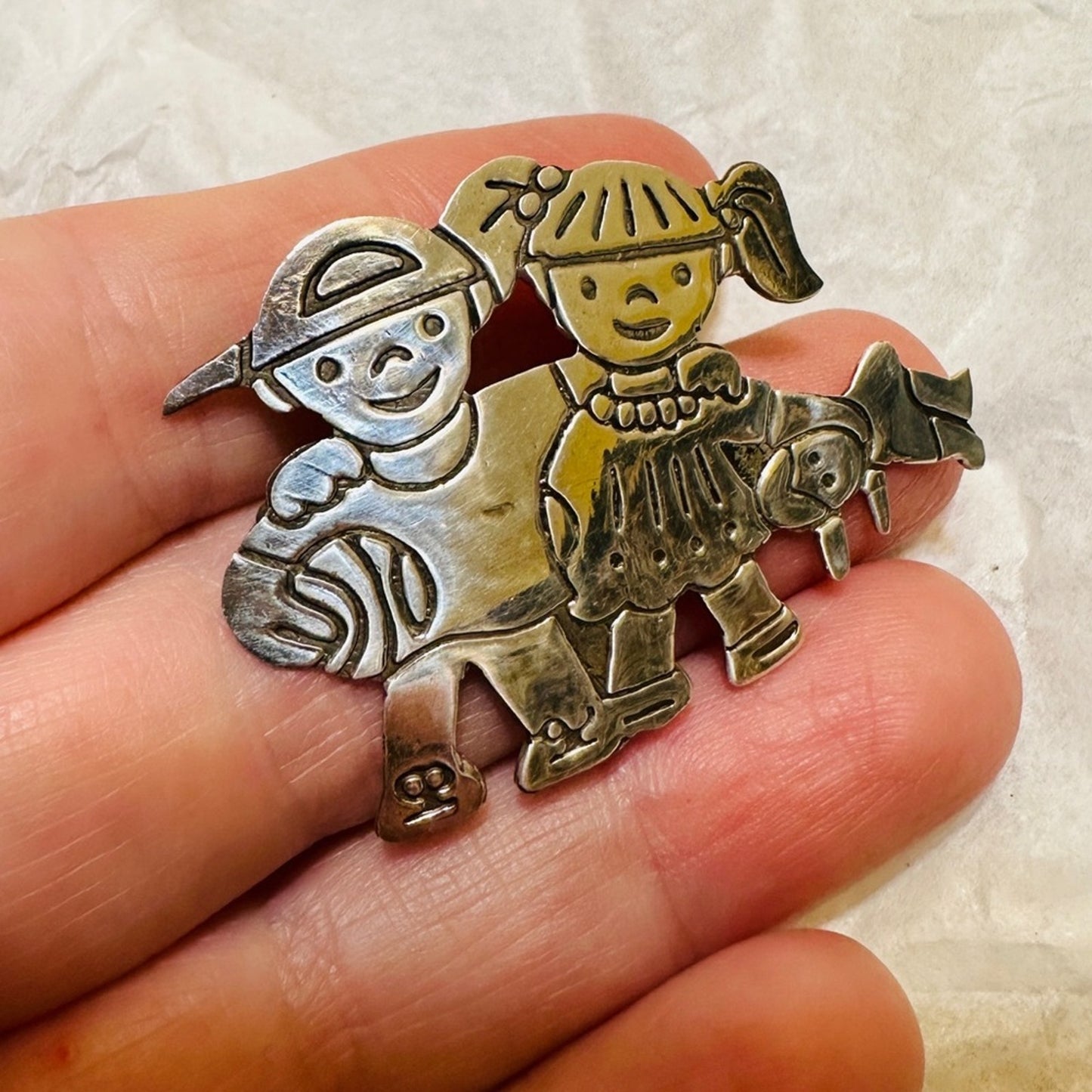 Vintage Sterling Silver Mexico Boy & Girl Pin/Brooch Pendant