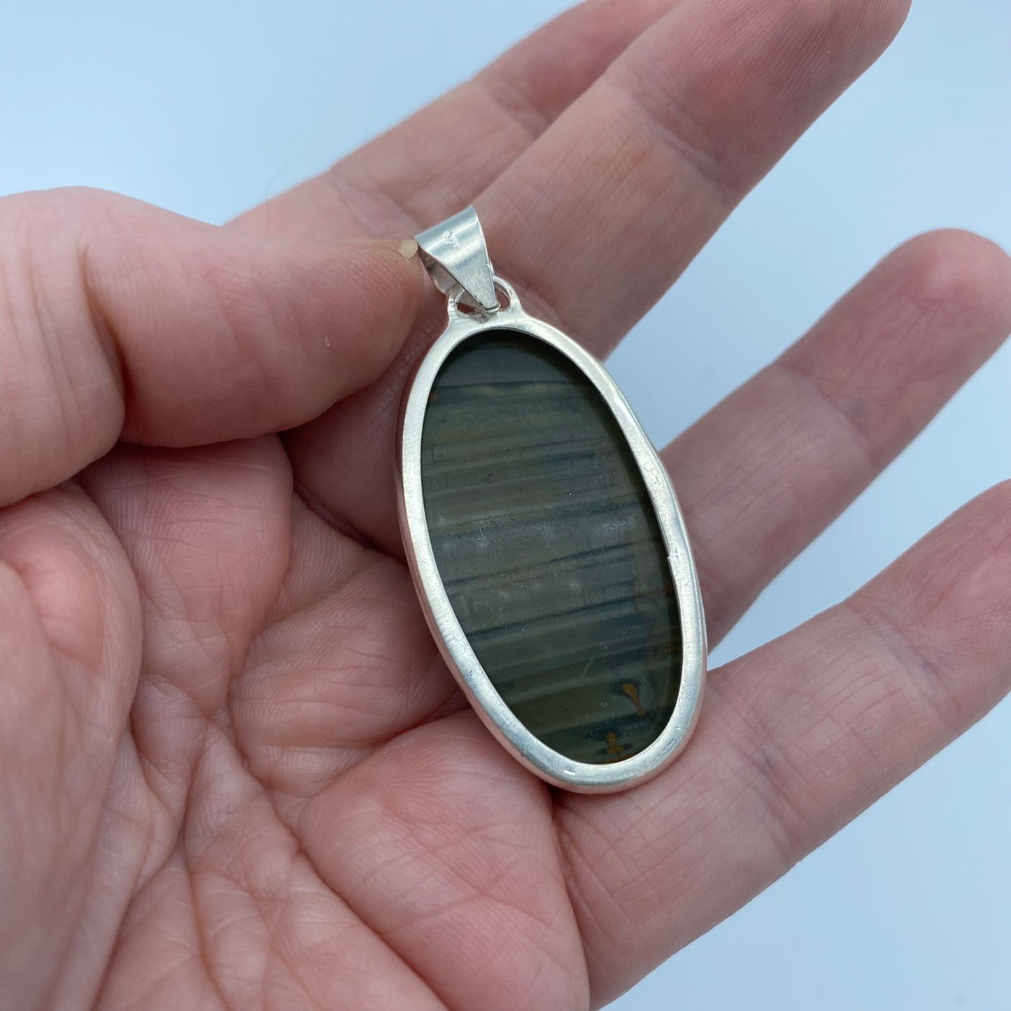 Imperial Jasper Hand Carved Gemstone Sterling Silver Pendant
