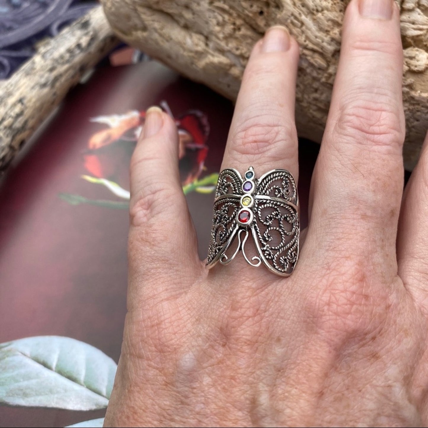 Sterling Silver Filigree CZ Butterfly Ring