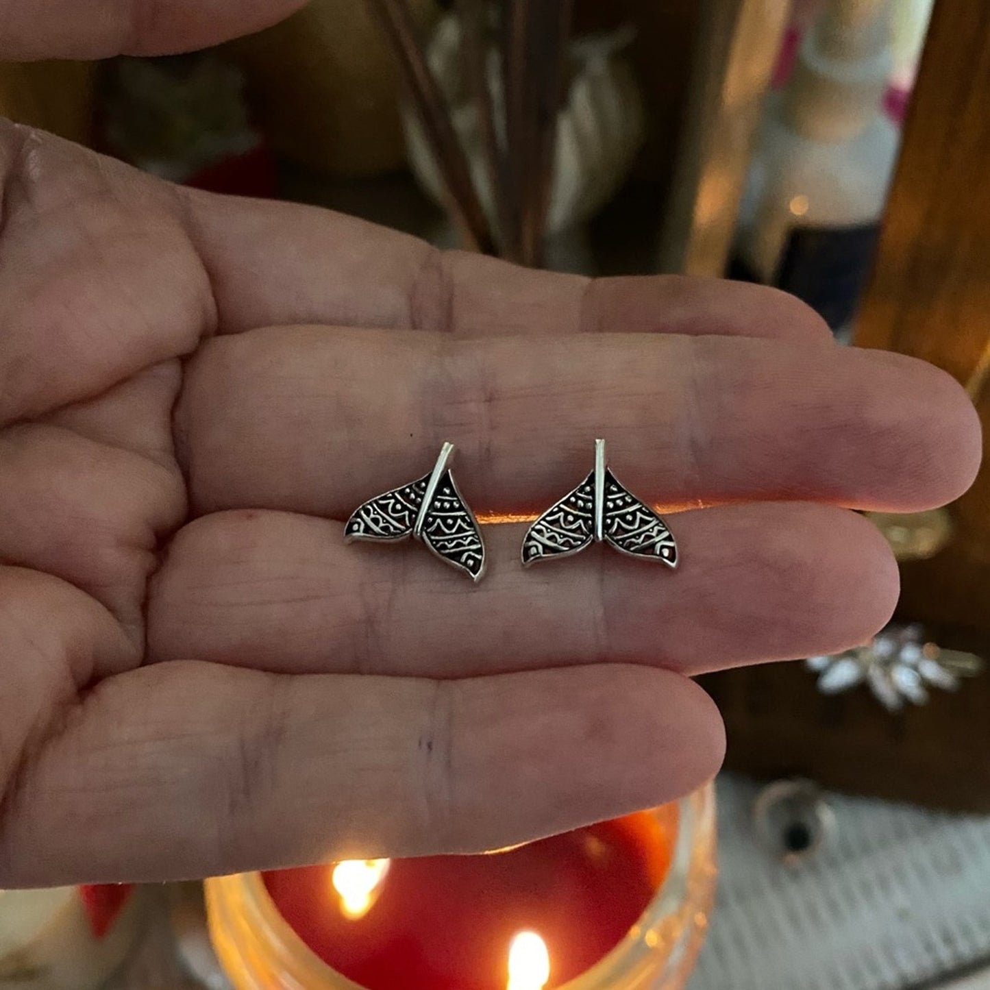 Sterling Silver Boho Whale’s Tail Stud Earrings