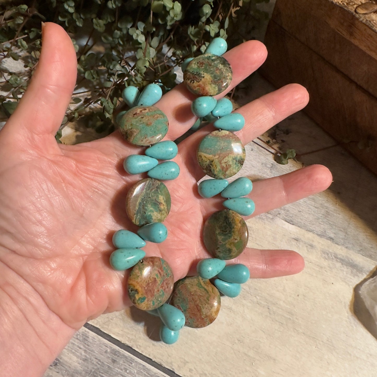 Vintage Turquoise & Jasper Statement Gemstone Necklace