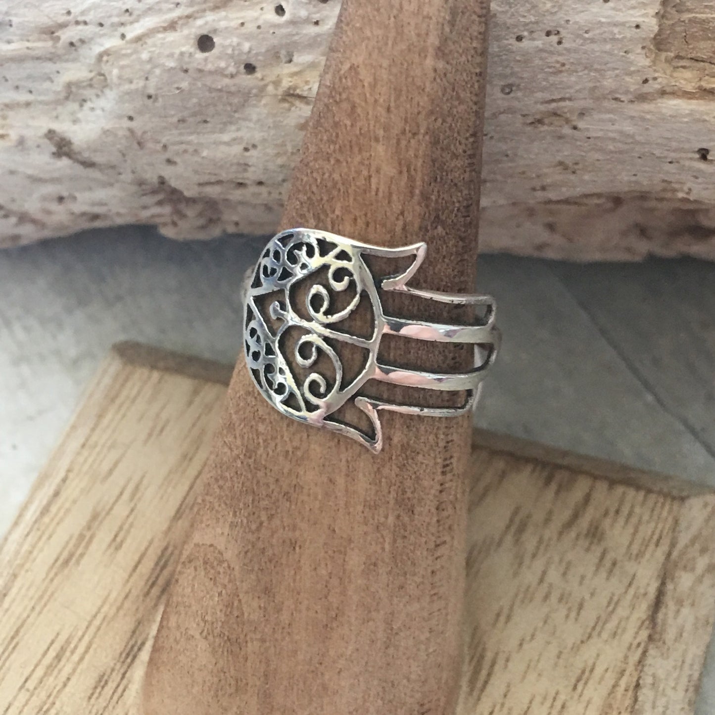 Hamsa Sterling Silver Filigree Ring 7