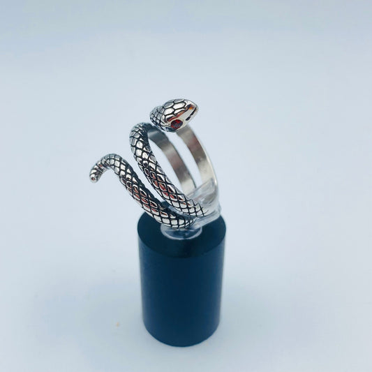 Snake Stainless Steel Ring With Red CZ Eyes