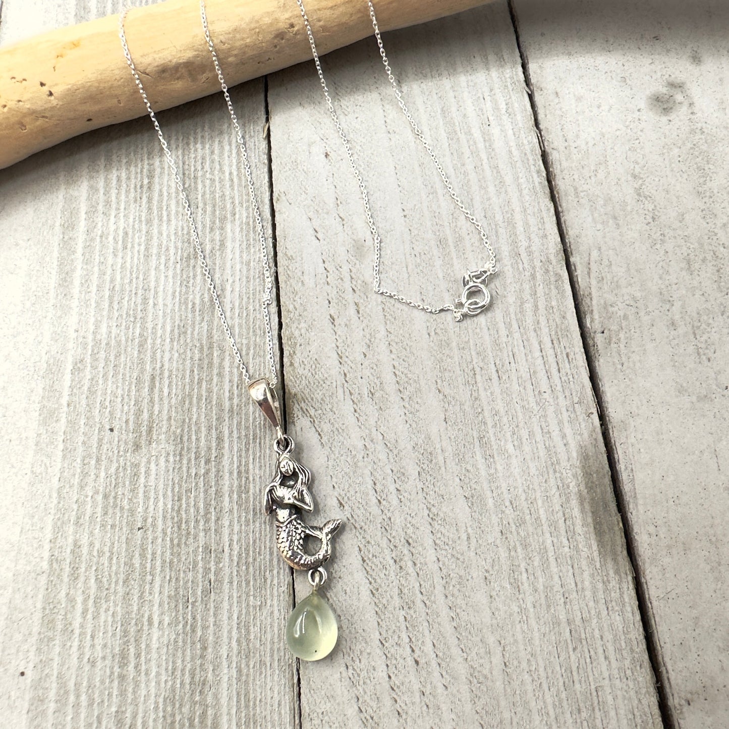 Mermaid Prehnite Sterling Silver Necklace