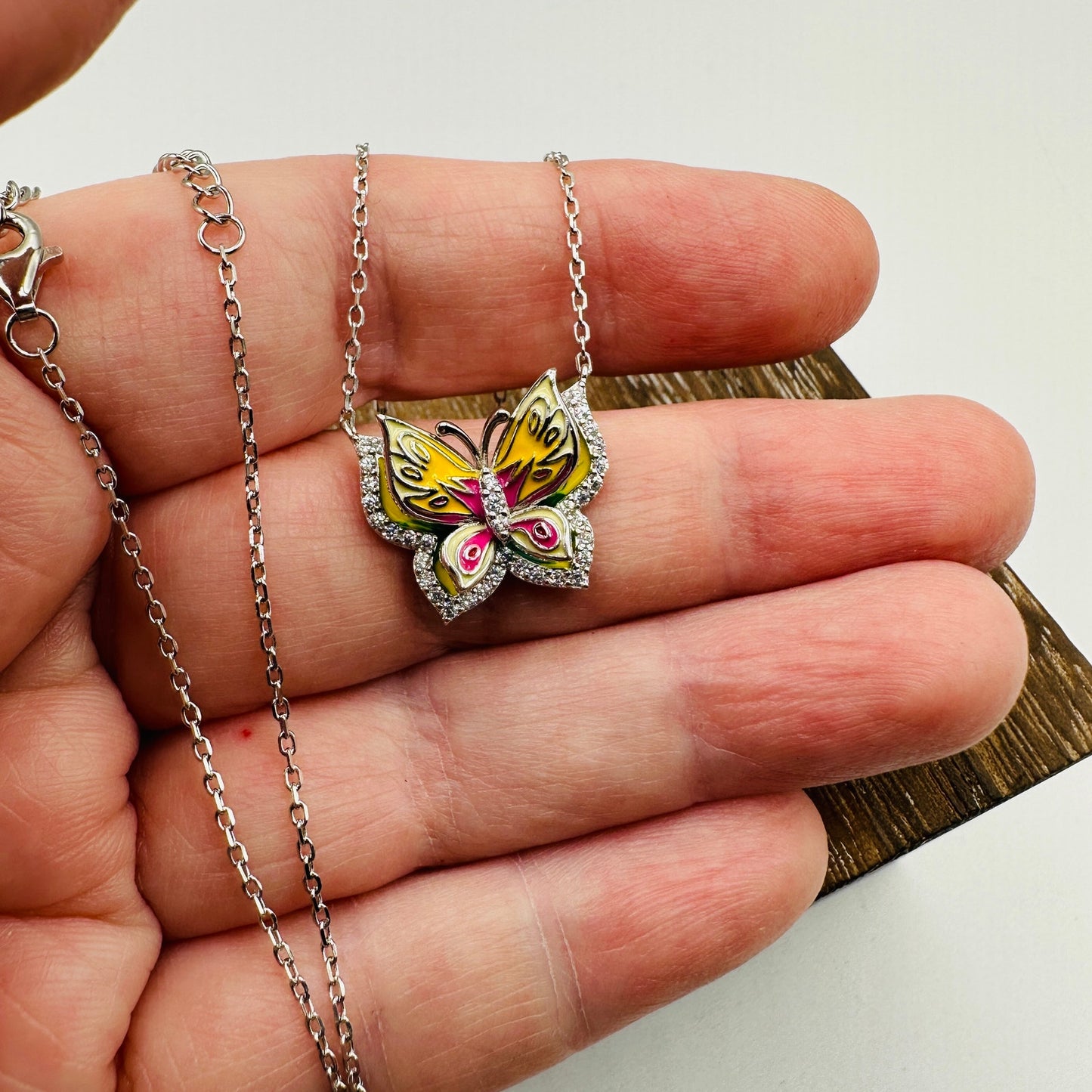 Butterfly CZ Enamel Sterling Silver Necklace