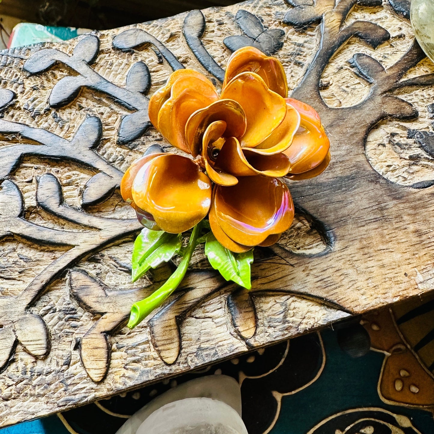 Vintage 1960s Flower Enamel Brooch Pin