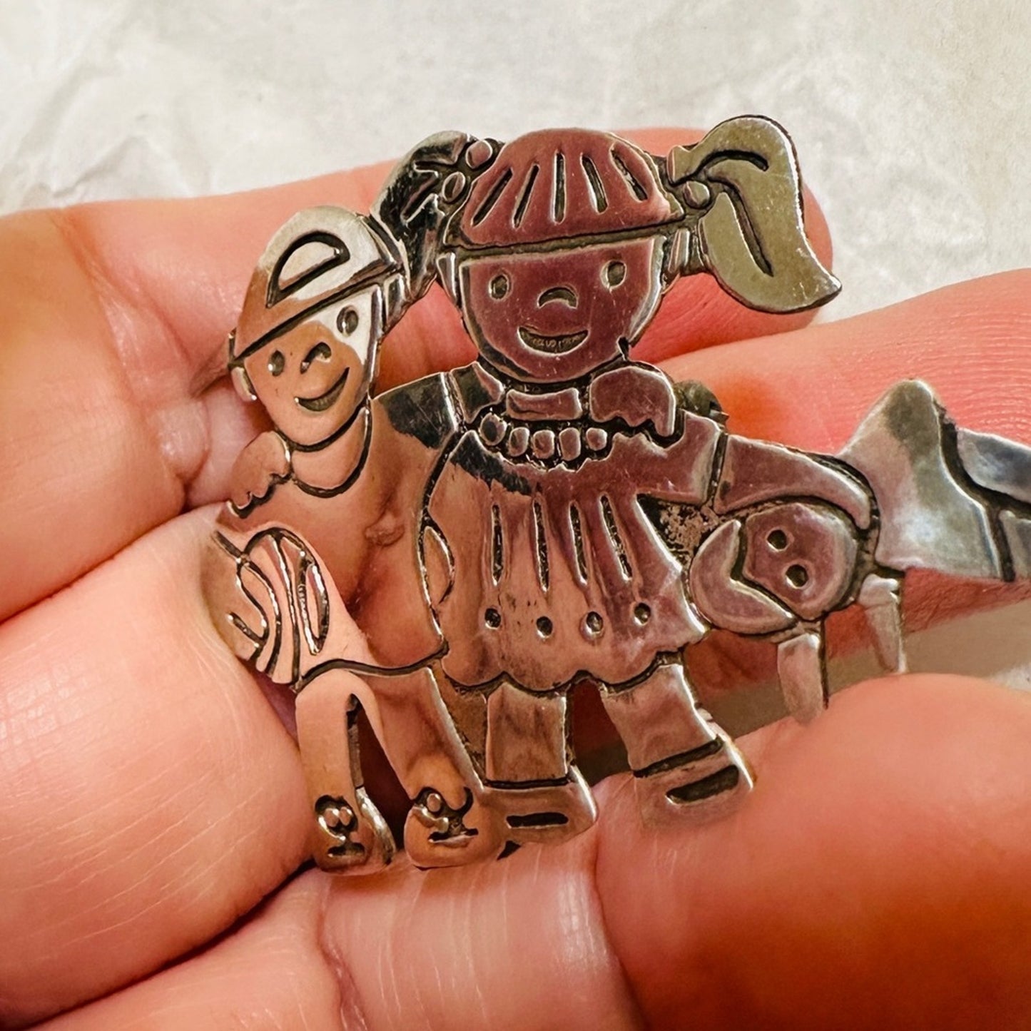Vintage Sterling Silver Mexico Boy & Girl Pin/Brooch Pendant
