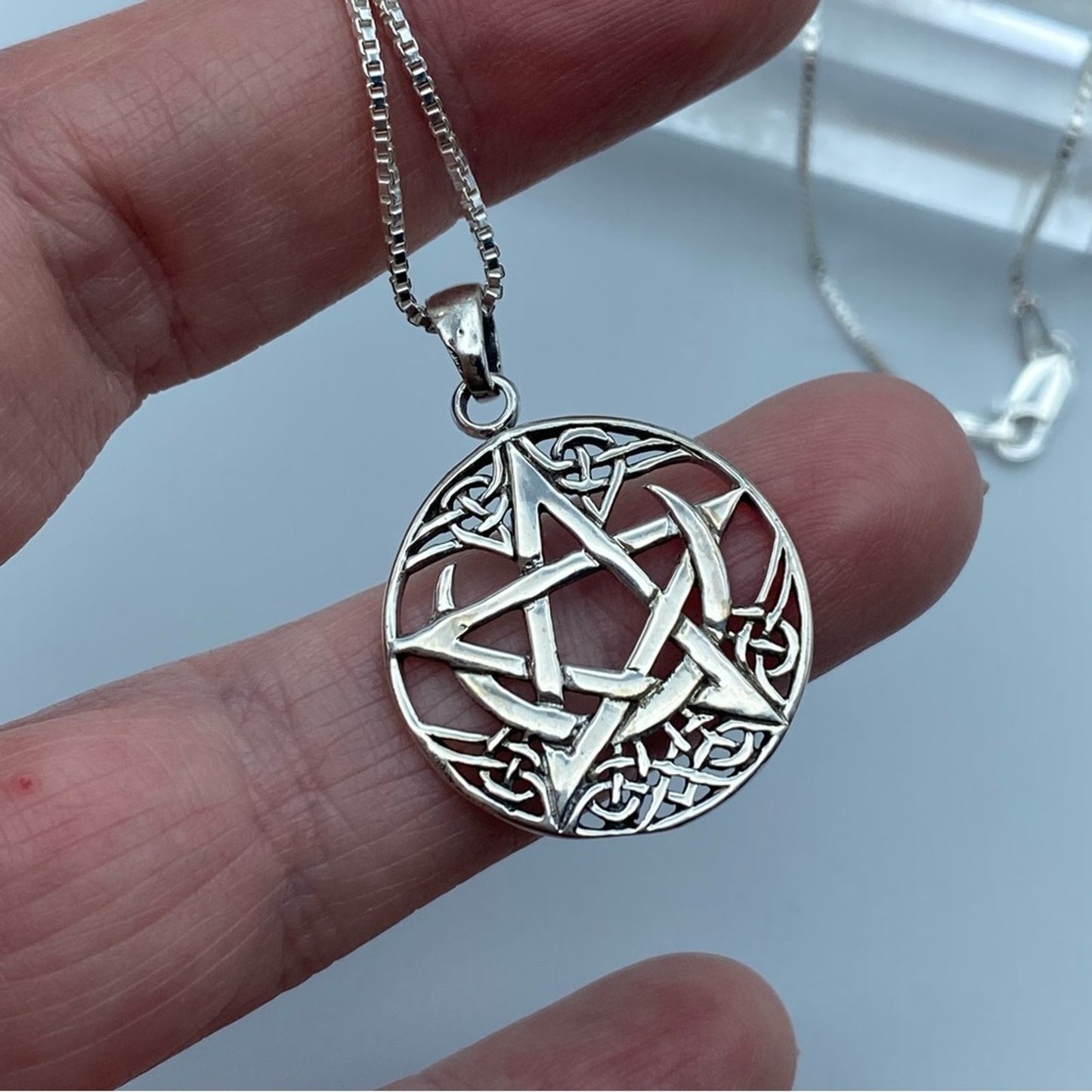 Celtic Crescent Moon Pentagram Sterling Silver Necklace