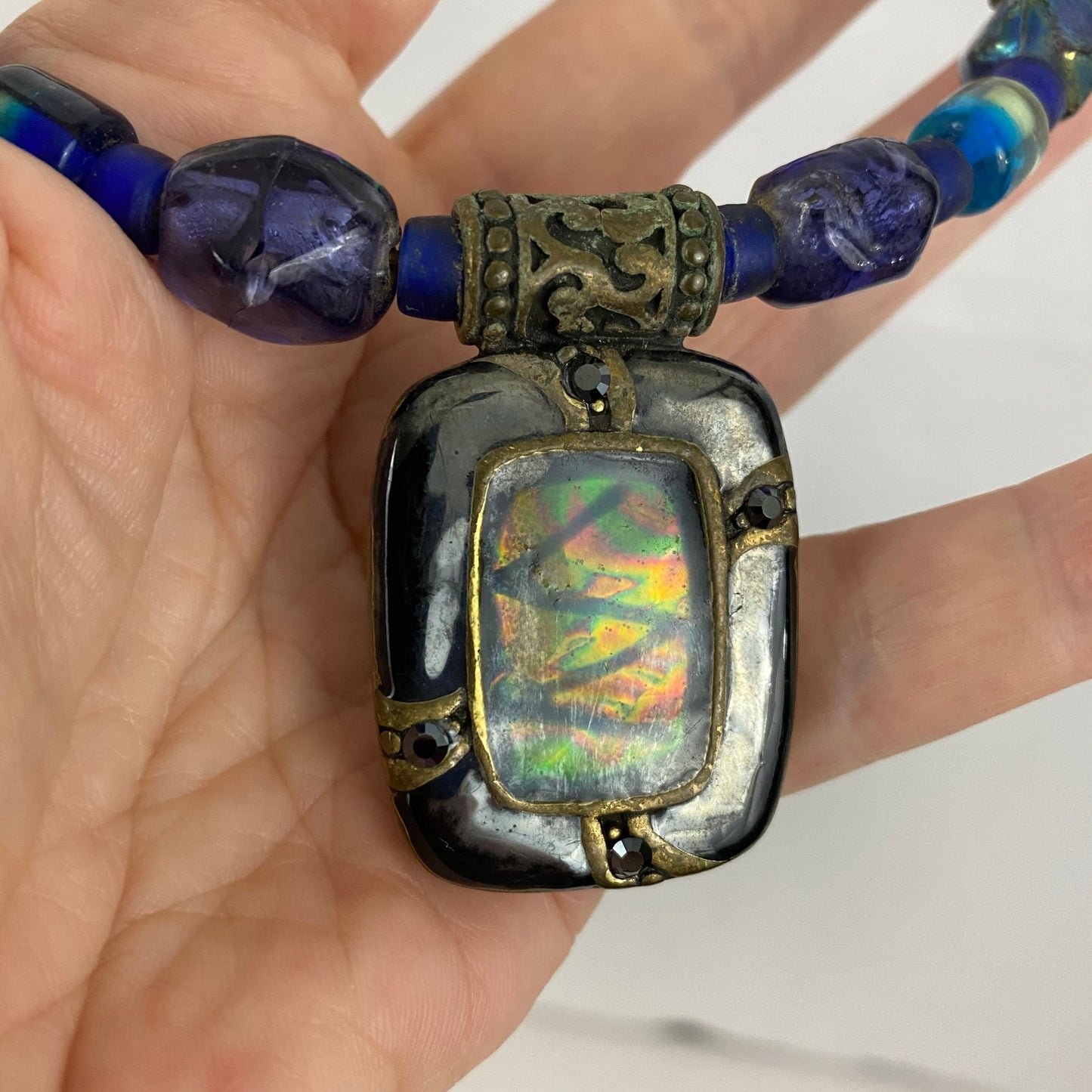 Vintage Chico’s Glass Leather Cuff Choker Necklace