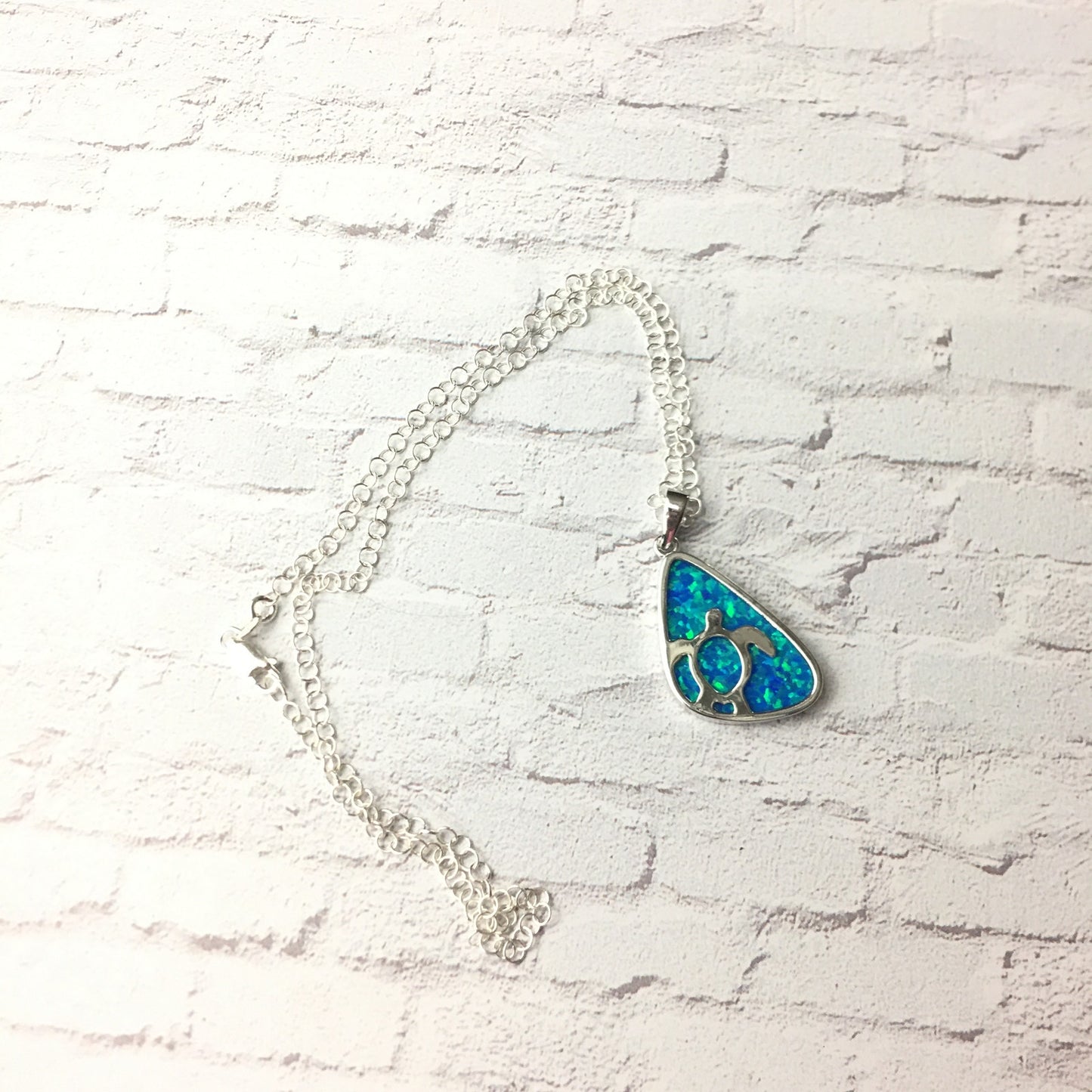 Sterling Silver Lab opal Turtle Necklace