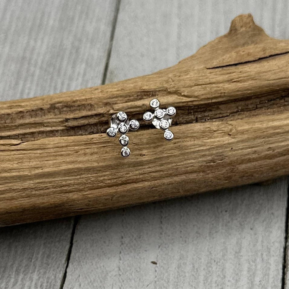 CZ Cross Sterling Silver Earrings