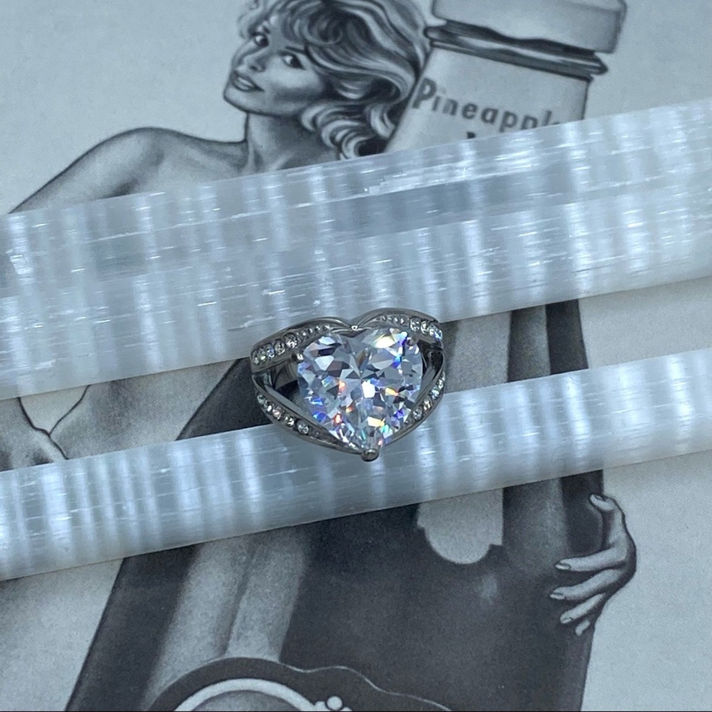 Stainless Steel Cubic Zirconia Heart Ring Size 5