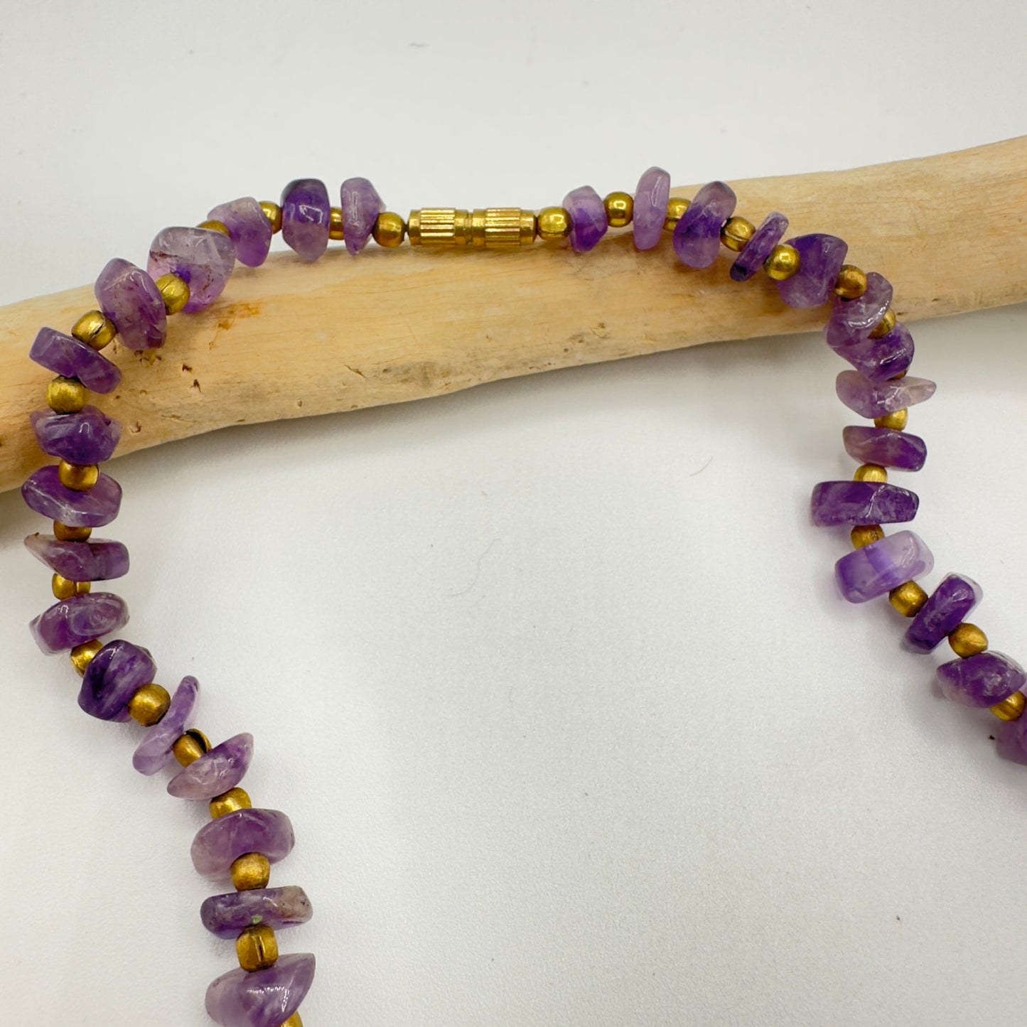 Vintage Natural Amethyst Chip Necklace Barrel Clasp