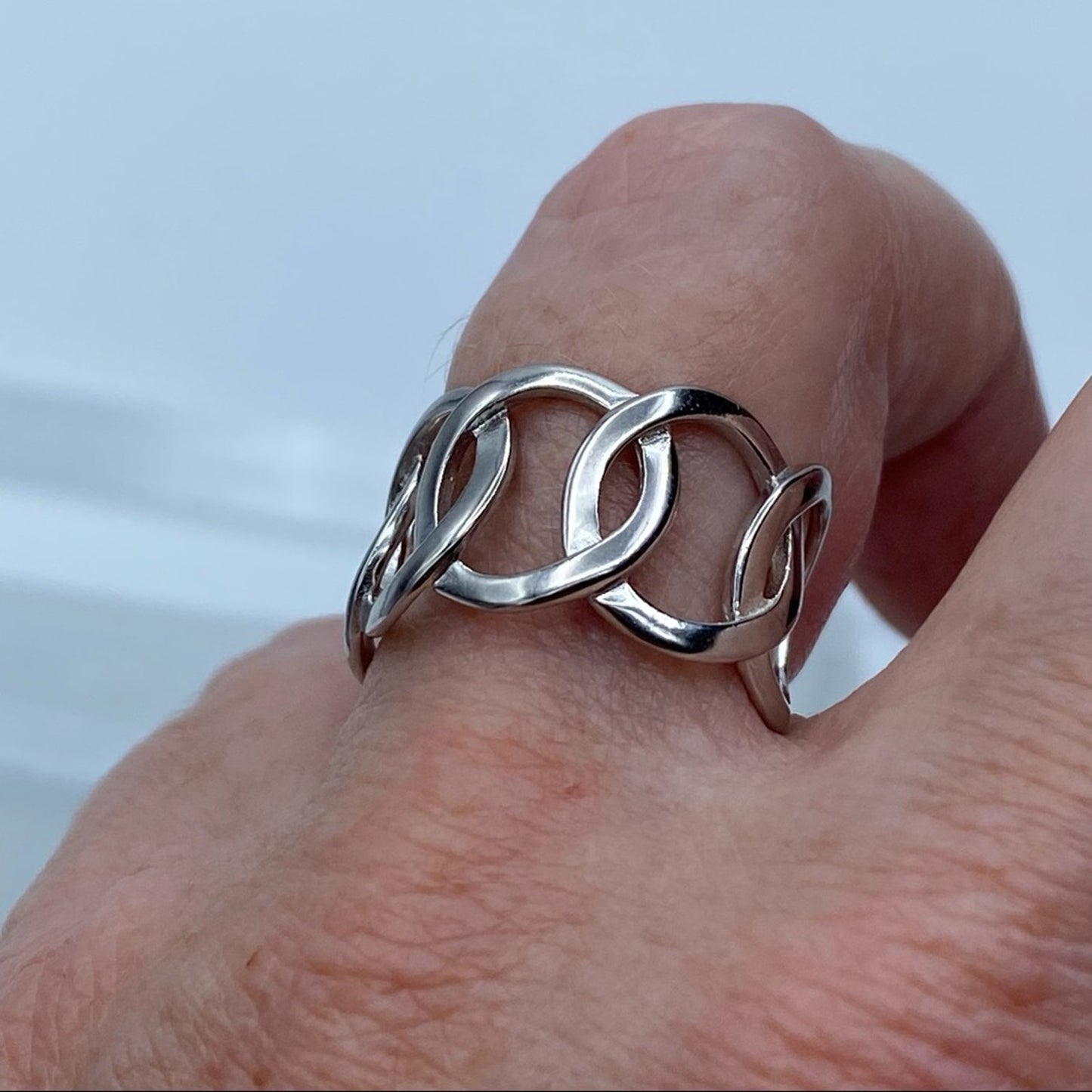 Sterling Silver Geometric Minimalist Circles Band Ring Adjustable