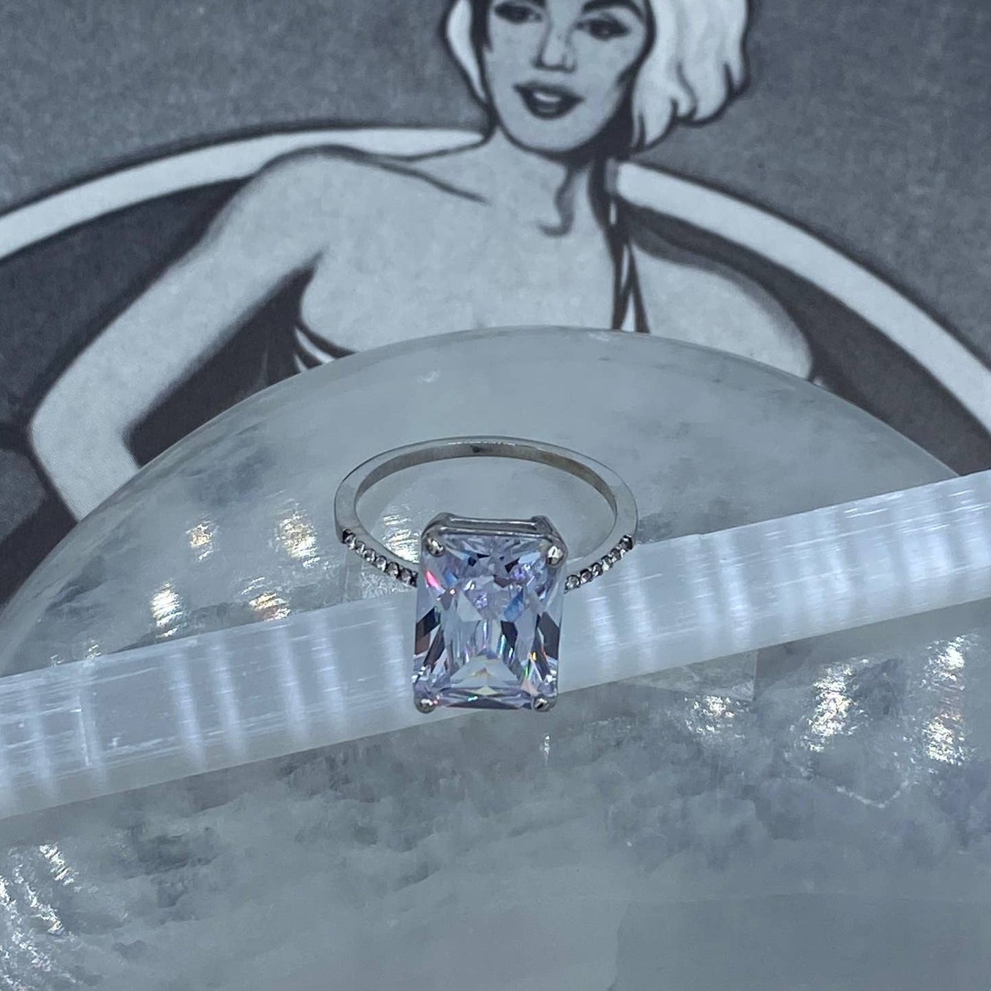 Stainless Steel High Polished Clear CZ Ring Sizes 6-10