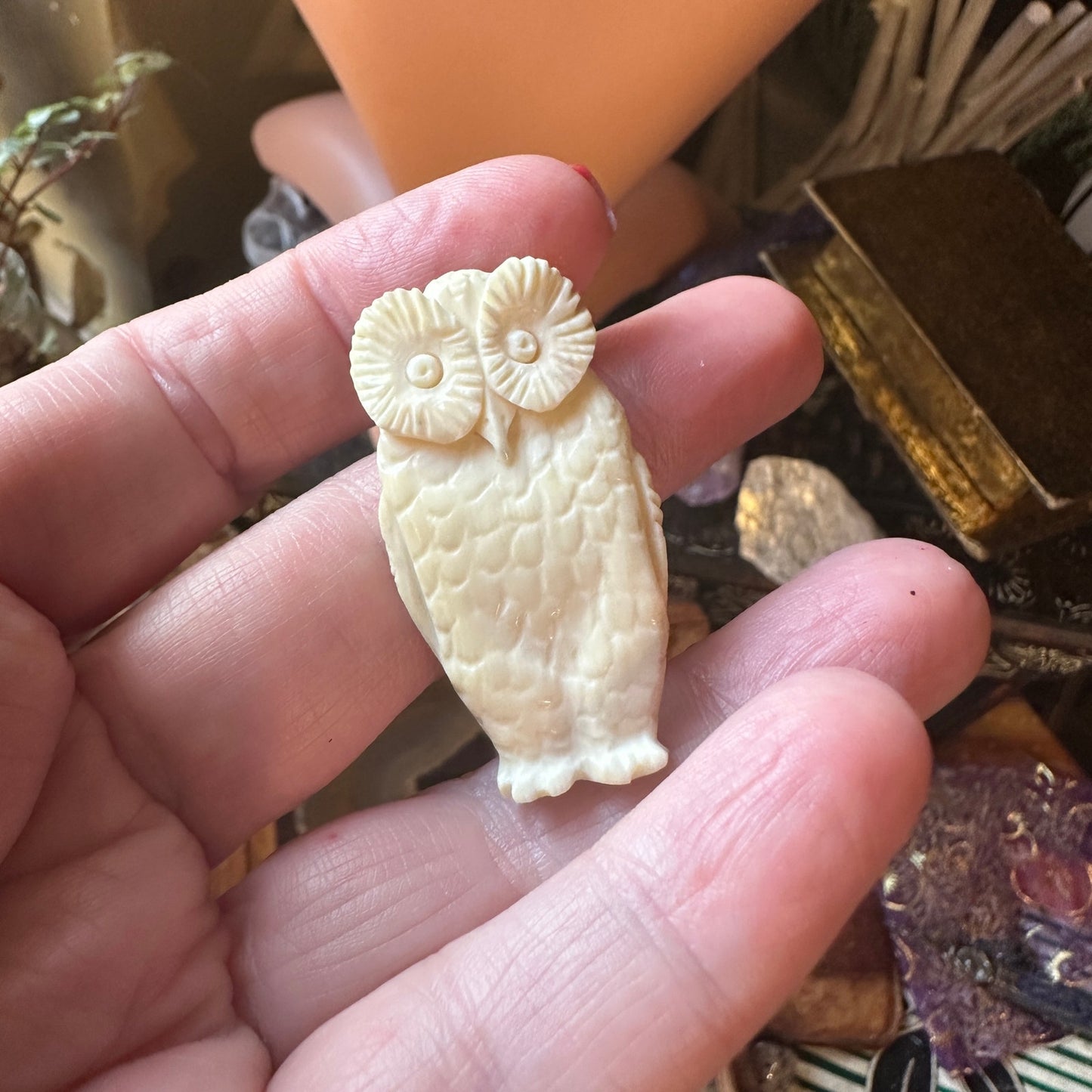 Vintage Owl Hand Carved Pin