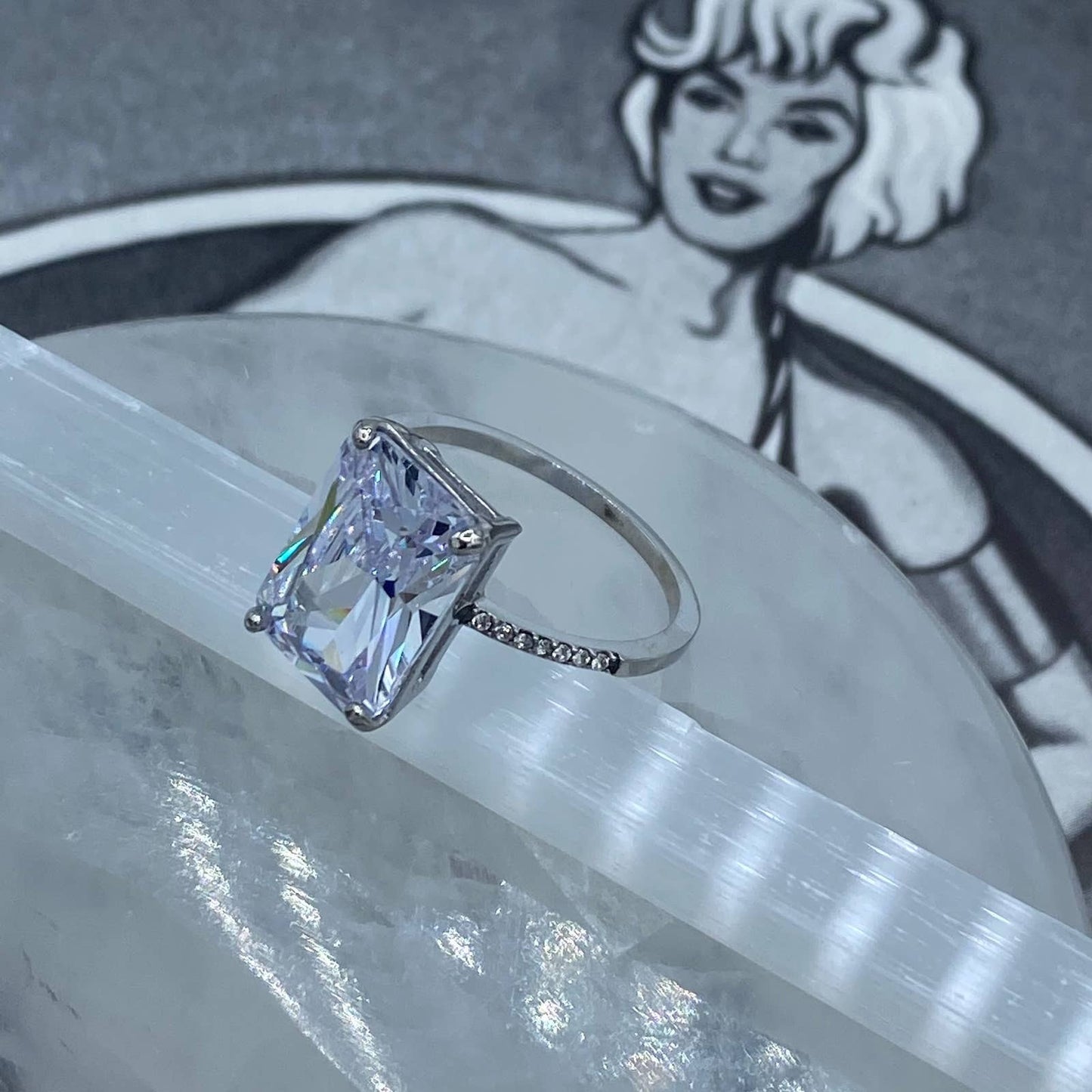 Stainless Steel High Polished Clear CZ Ring Sizes 6-10