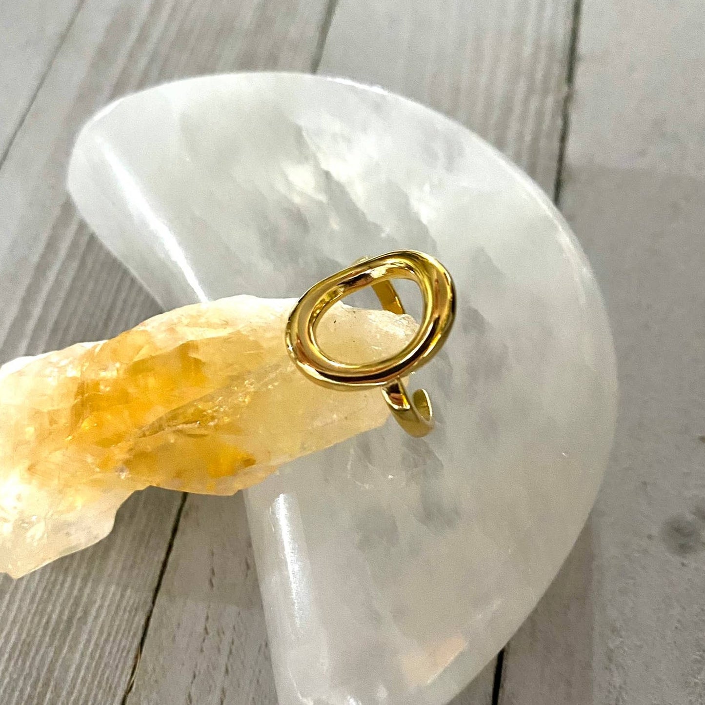 Gold Oval Open Ring-Adjustable Stainless Ring