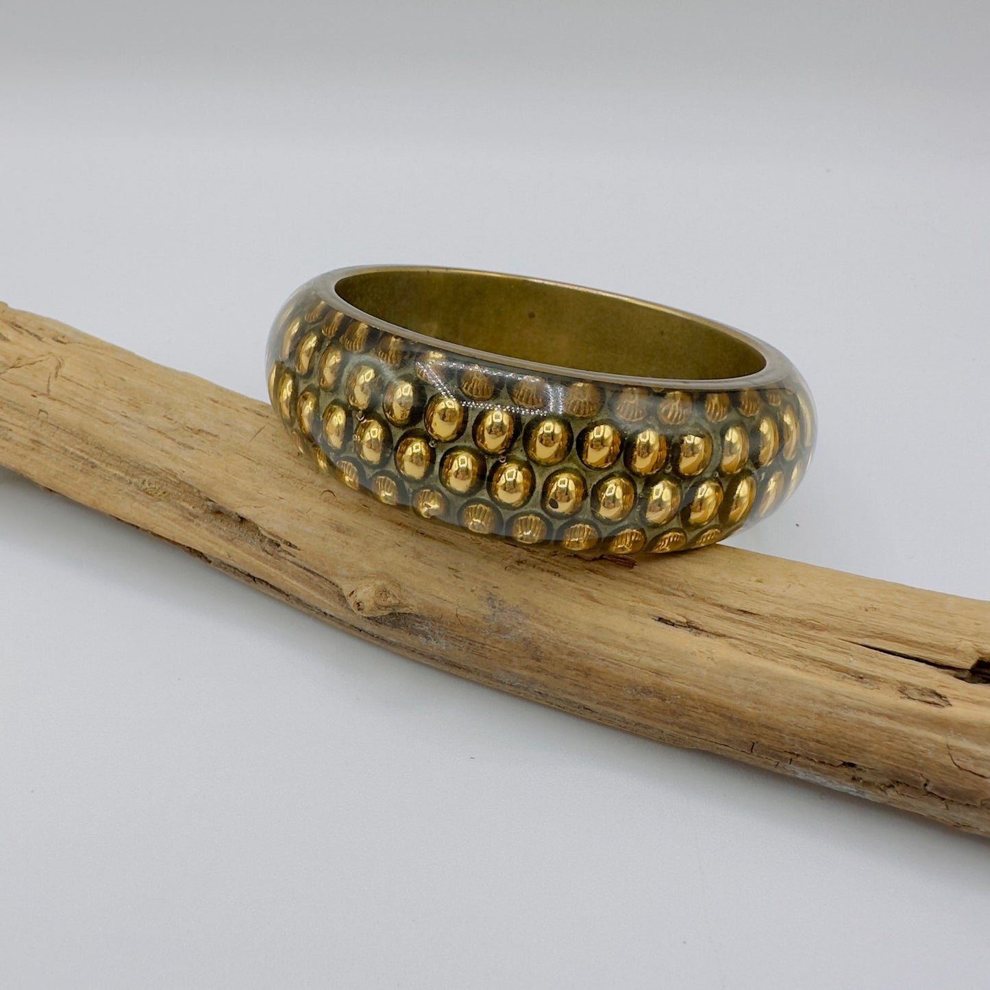 Vintage Lucite Resin Gold Ball & Brass Bangle Bracelet