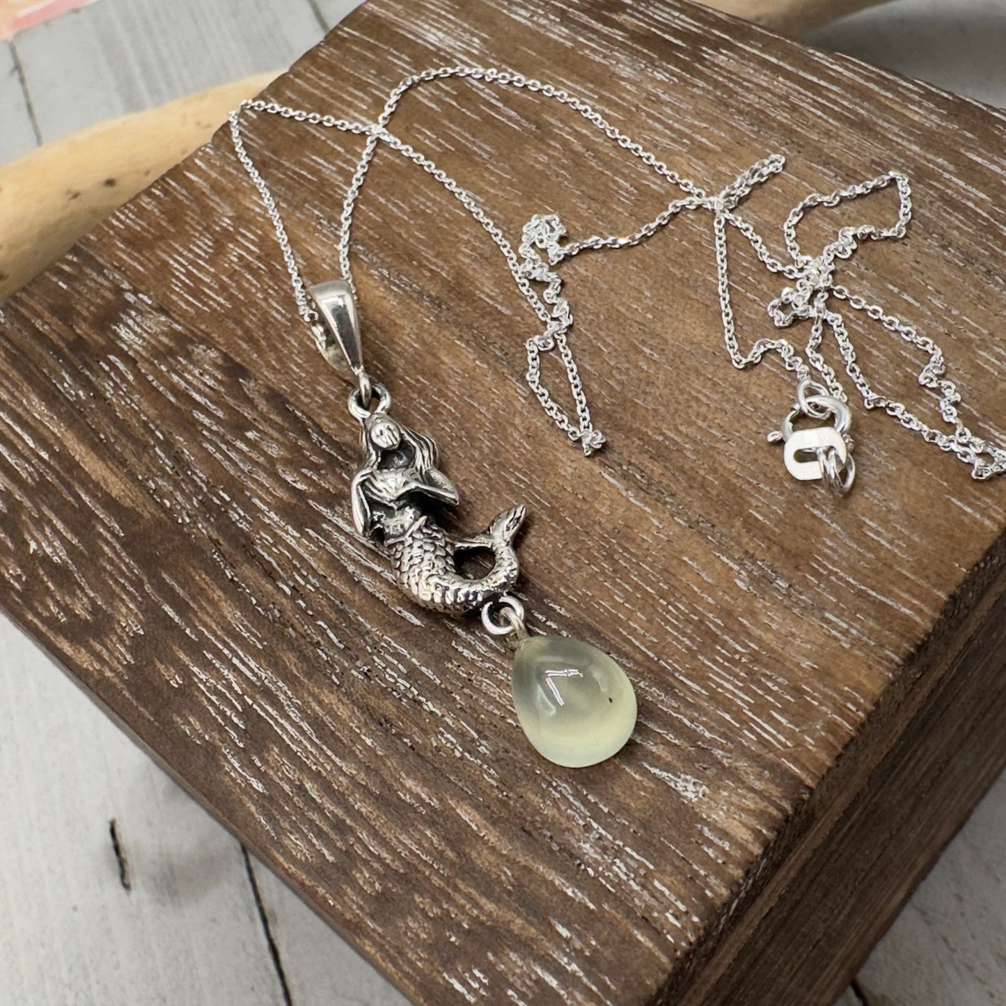 Mermaid Prehnite Sterling Silver Necklace