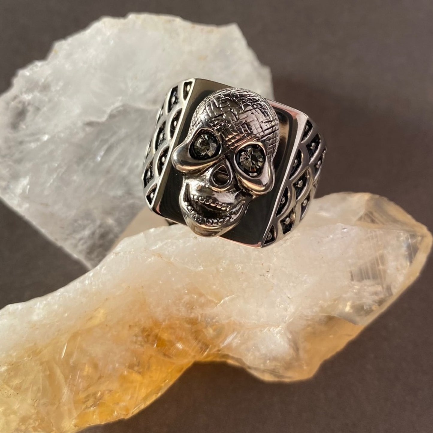 Men's Stainless Steel Skull Crystal Ring