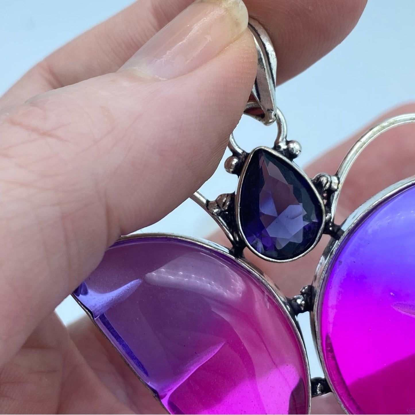 Bi-Color Tourmaline, Garnet, Gemstone Butterfly Pendant