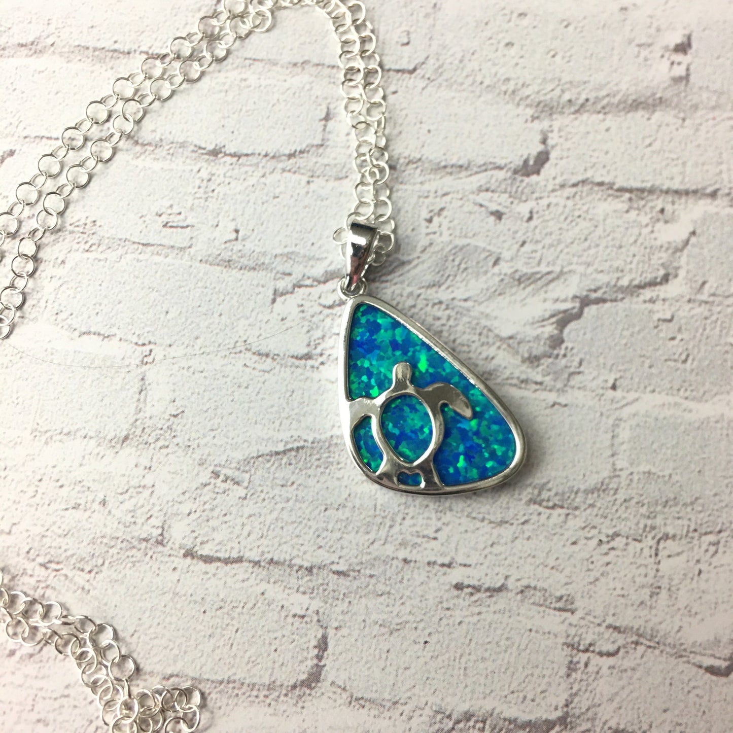 Sterling Silver Lab opal Turtle Necklace