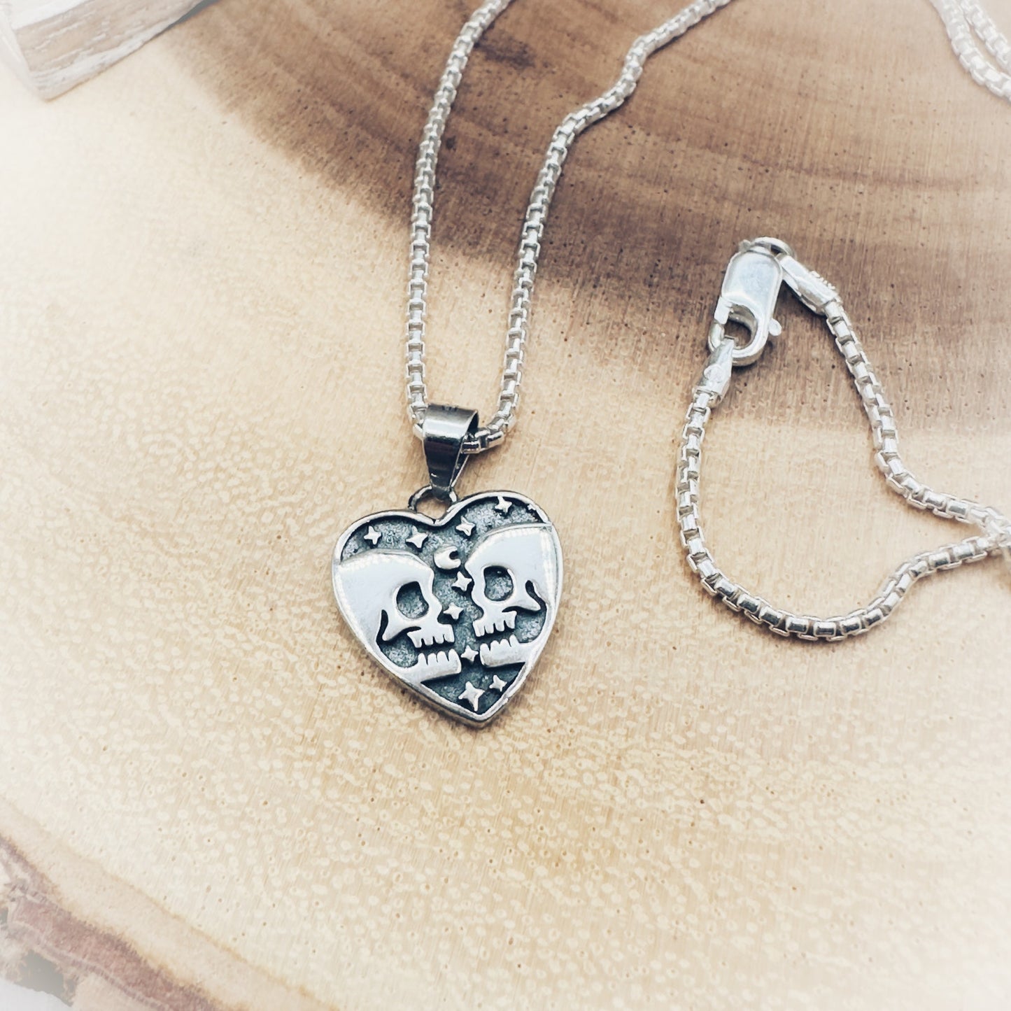 Skull Lovers Sterling Silver Heart Necklace