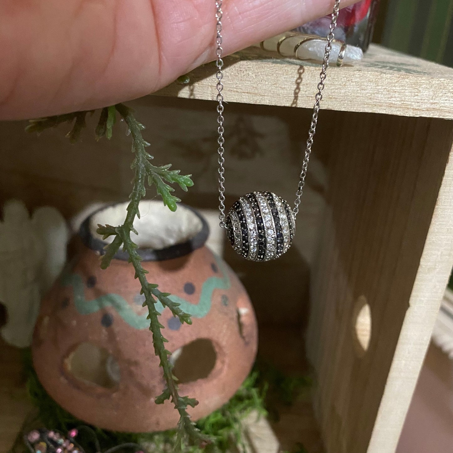Sterling Silver Ball Necklace With Black & White Zirconians