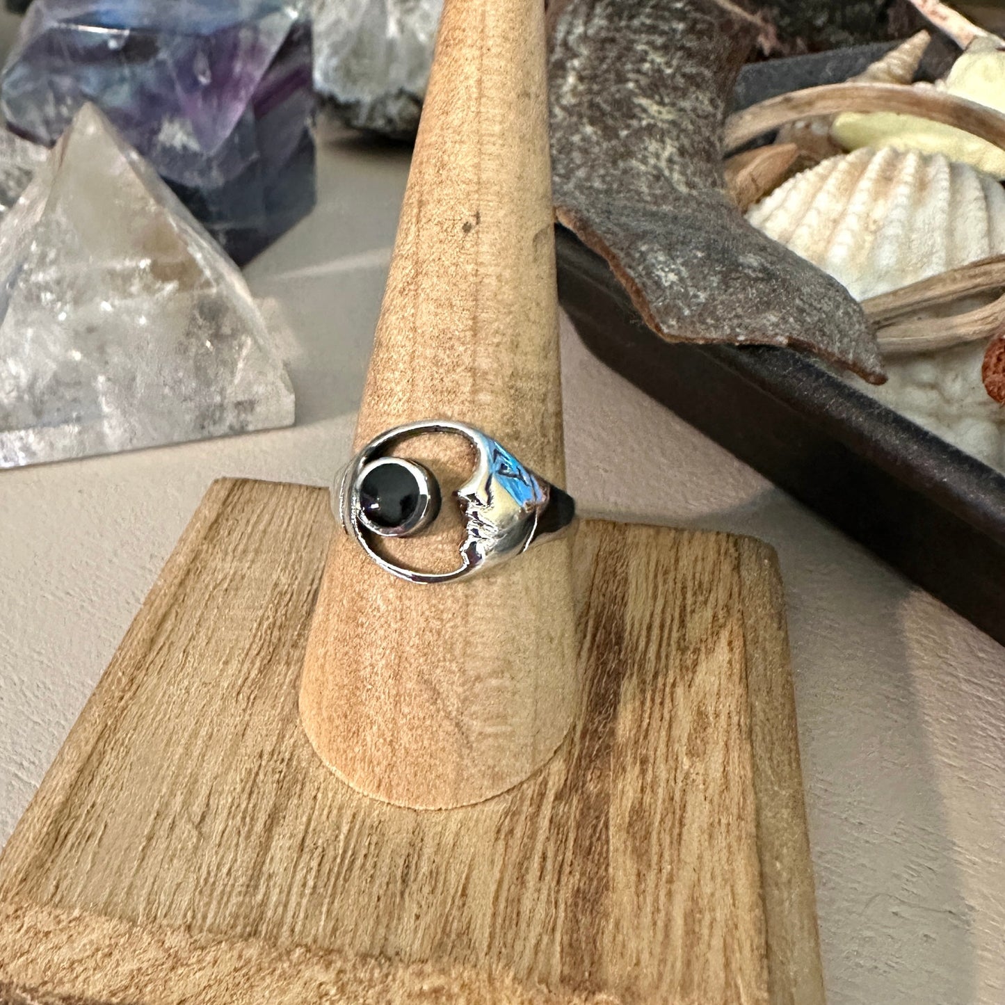 Moon Black Agate Sterling Silver Ring