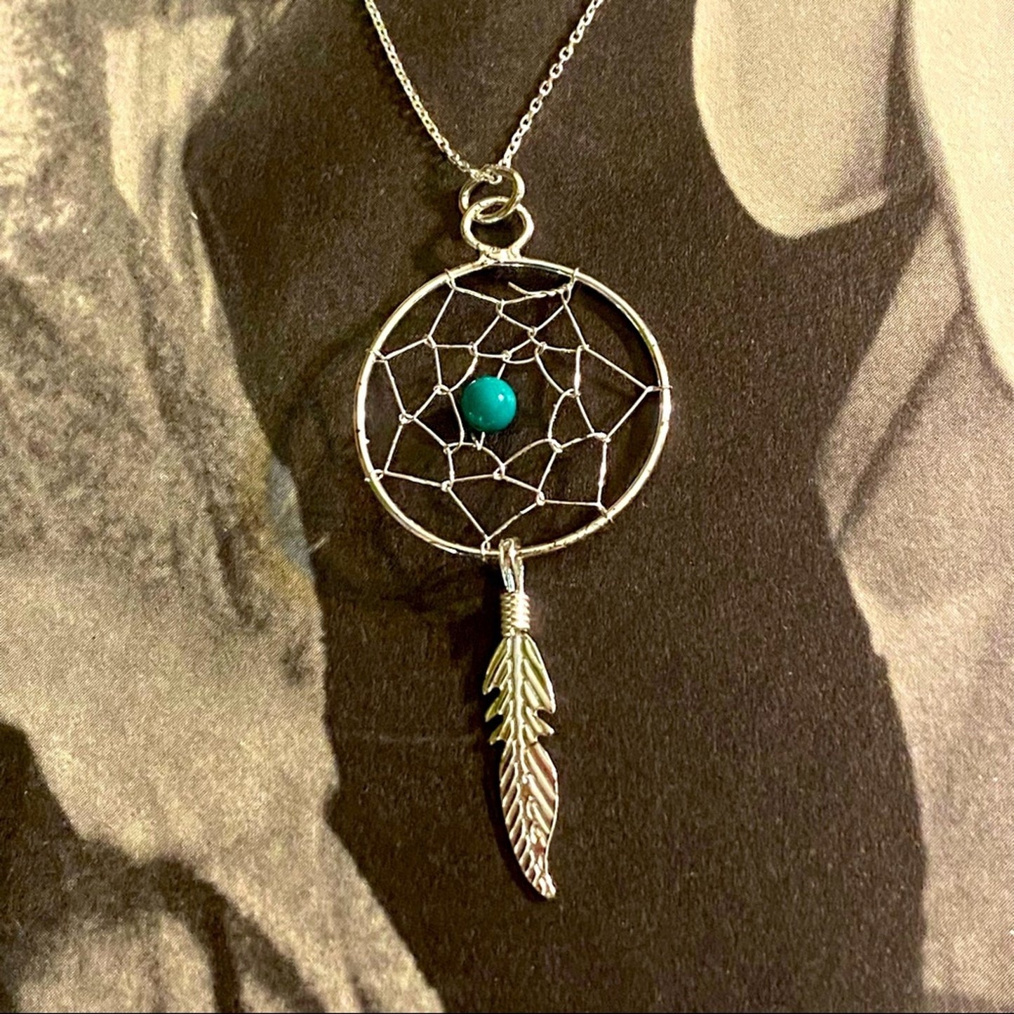 Dream Catcher Turquoise Sterling Silver Necklace