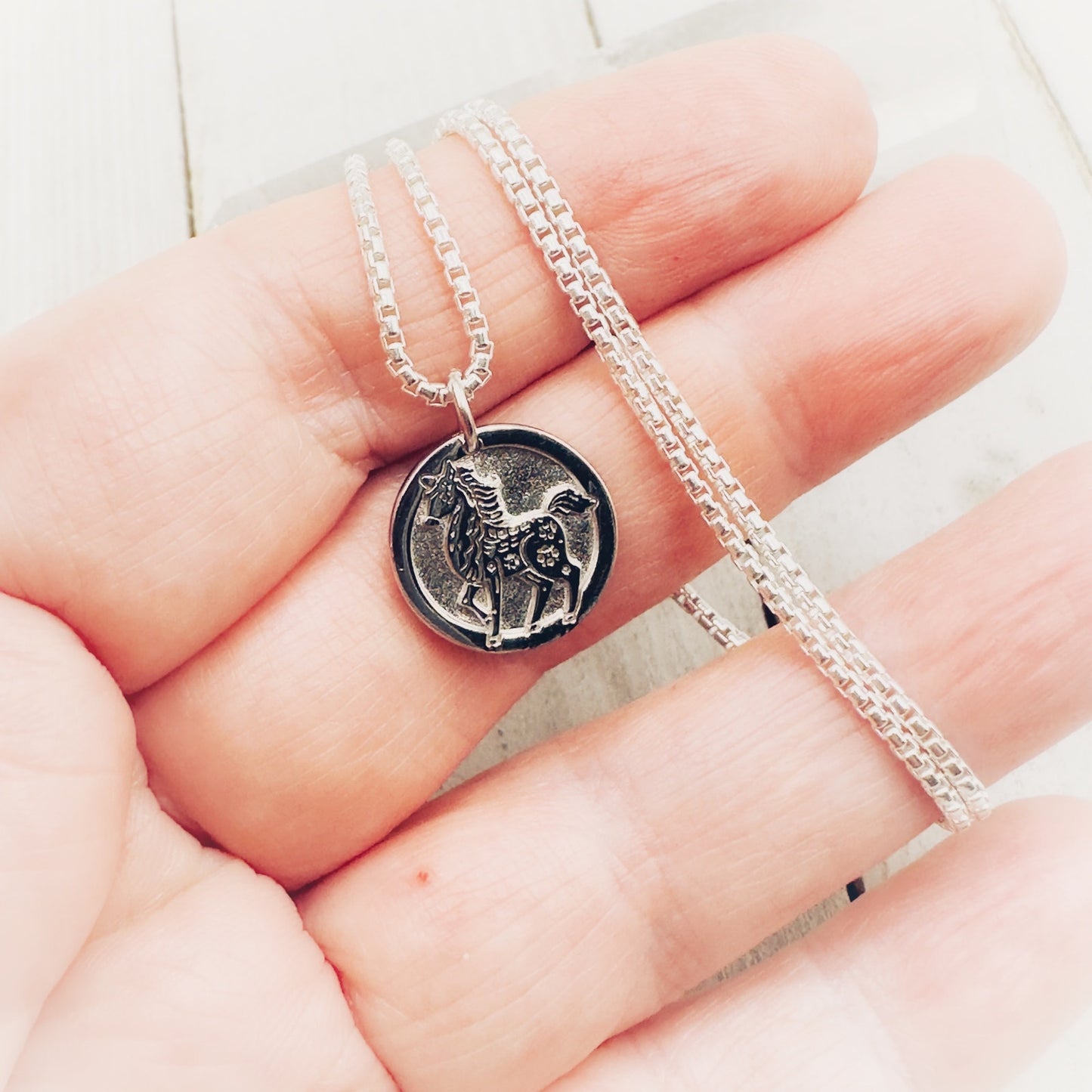 Chinese Zodiac Year of The Horse Pendant Necklace Sterling Silver