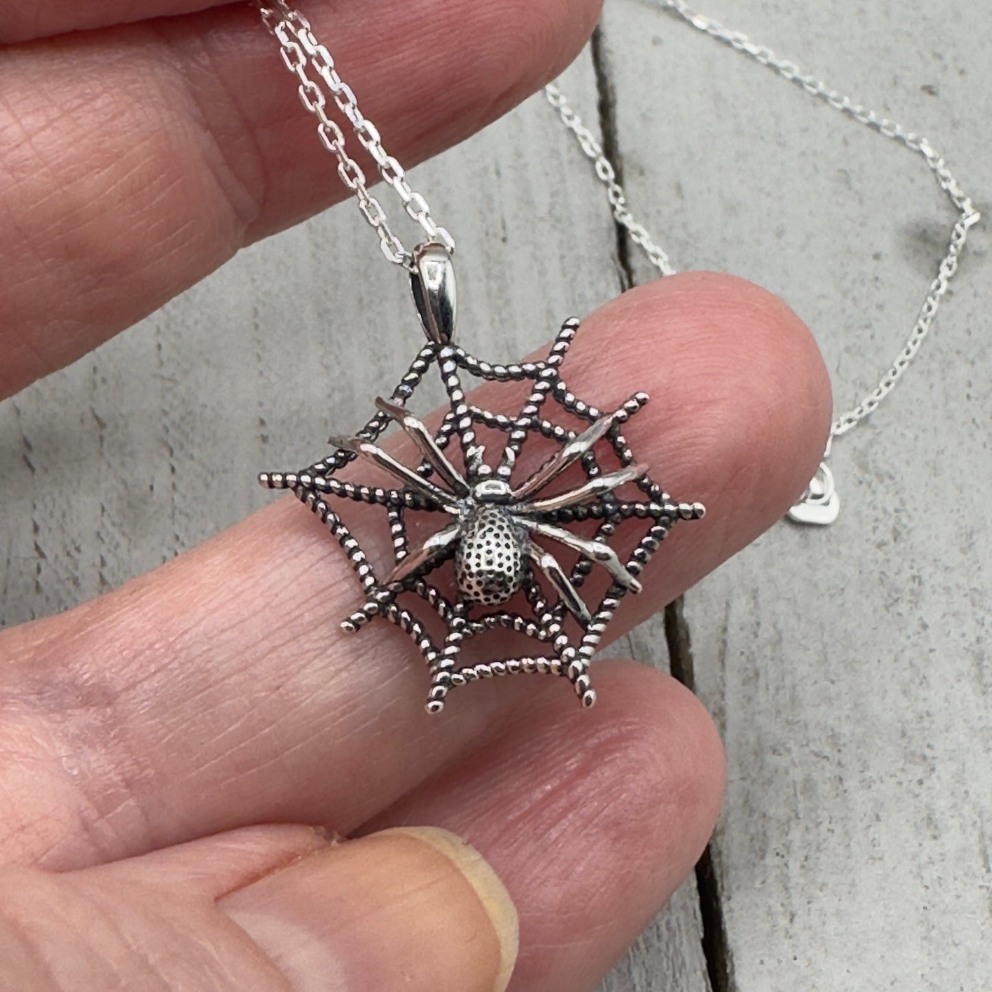 Spider Web Sterling Silver Spider Necklace