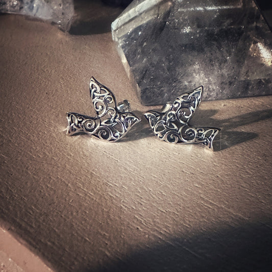 Sparrow Filigree Sterling Silver Bird Stud Earrings