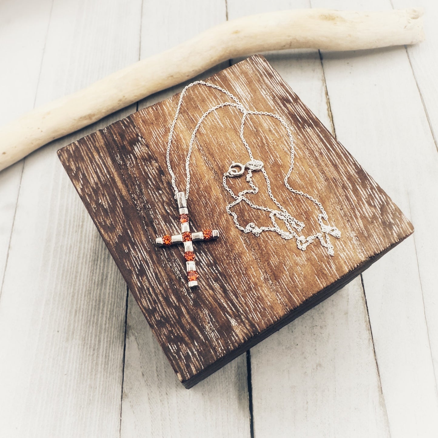 Garnet CZ Sterling Silver Cross Necklace