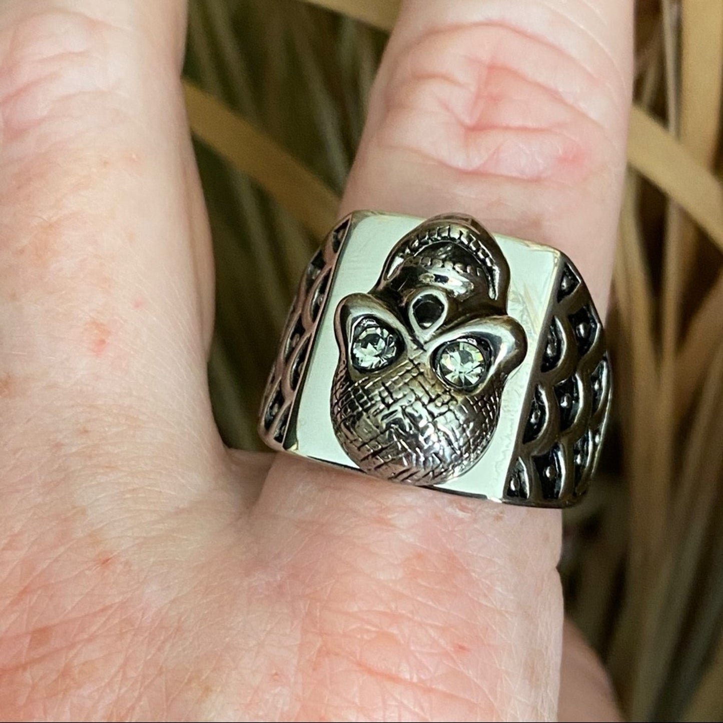 Men's Stainless Steel Skull Crystal Ring