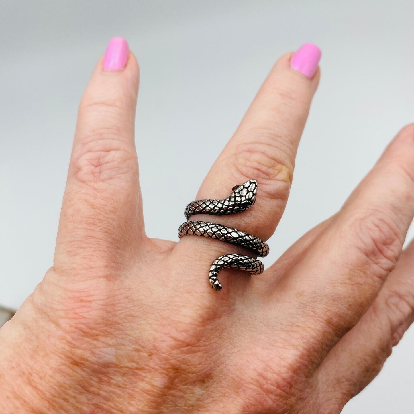 Snake Stainless Steel Ring With Red CZ Eyes