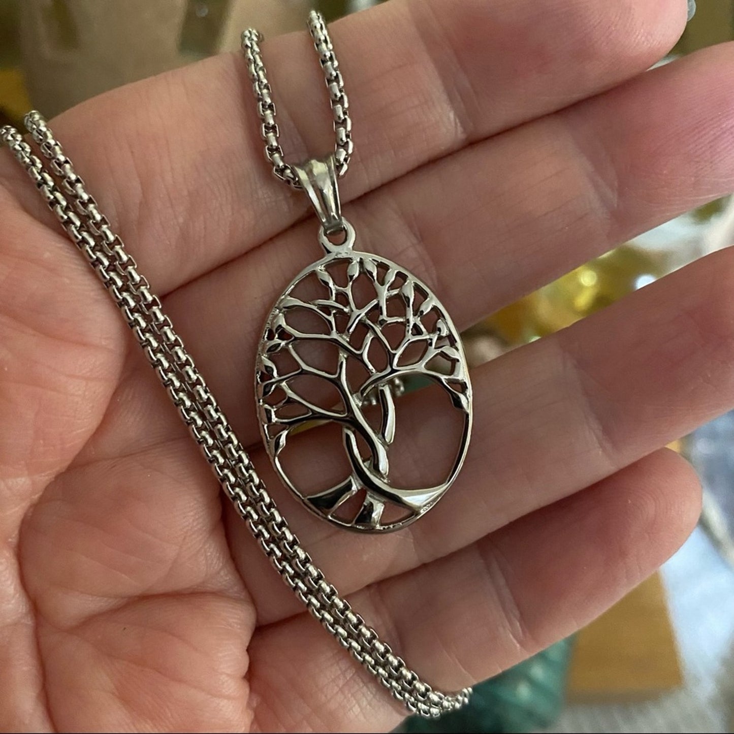 Tree Of Life Stainless Steel Necklace Rounded Box Chain