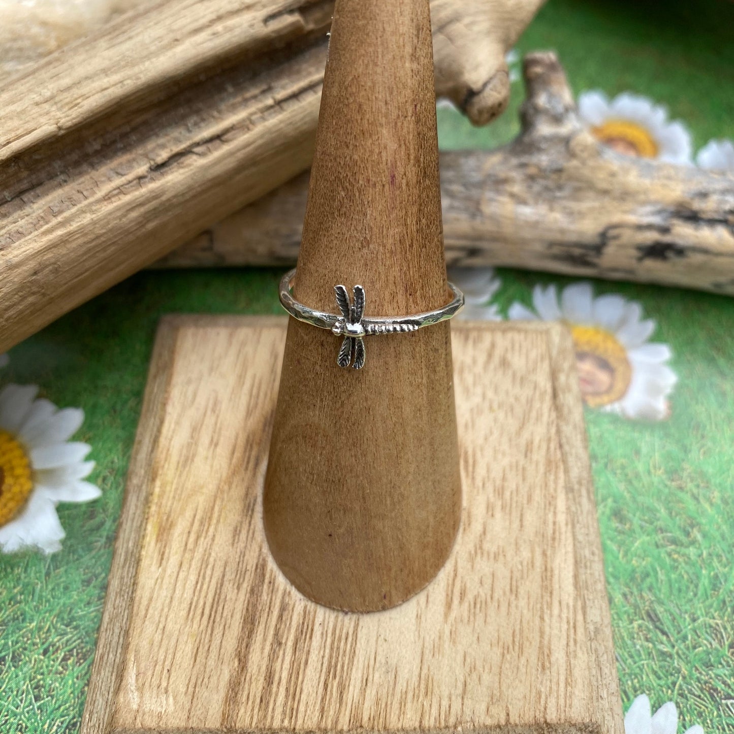 Sterling Silver Dainty Sideway Dragonfly Ring, Insect Ring