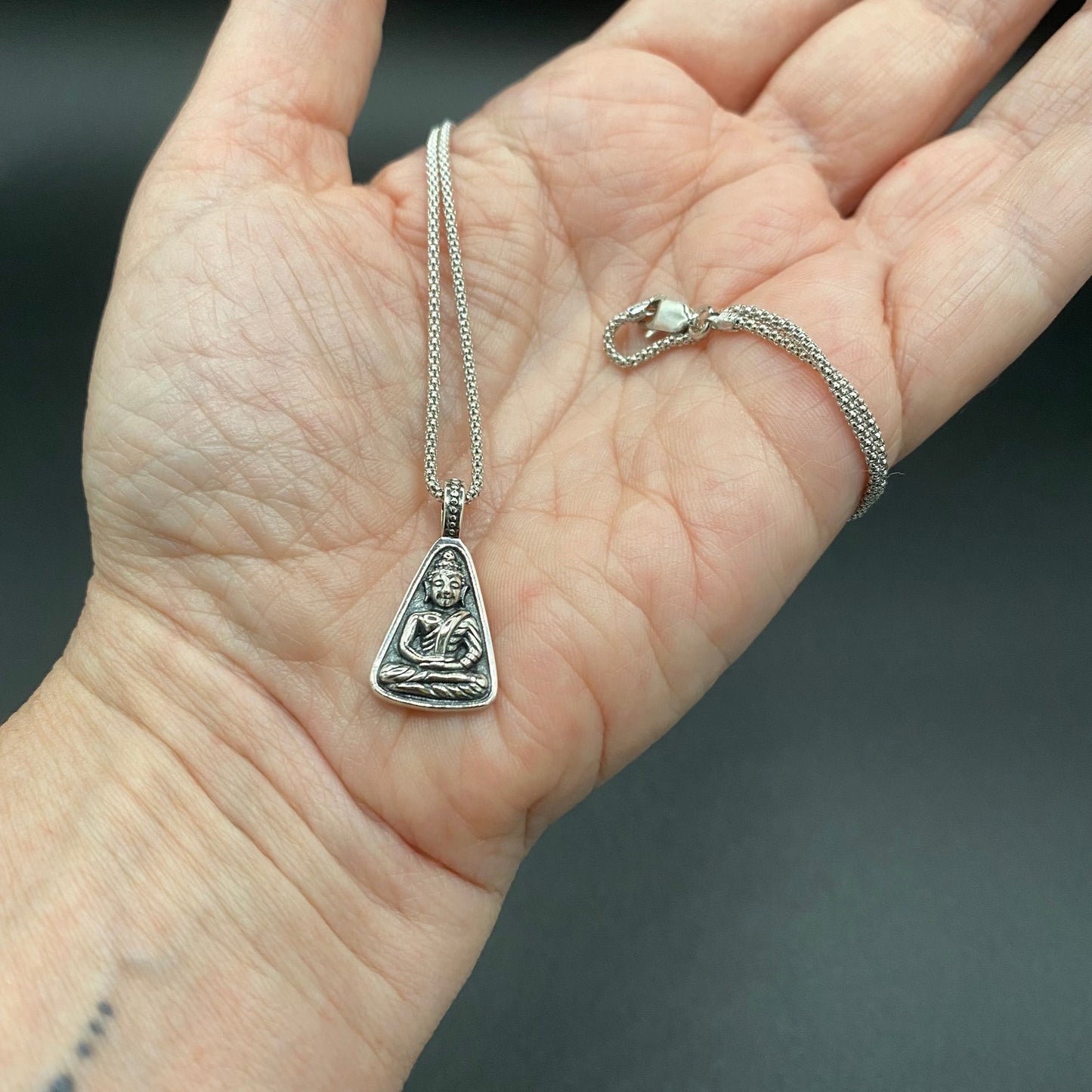 Sterling Silver Buddha Necklace Popcorn Chain