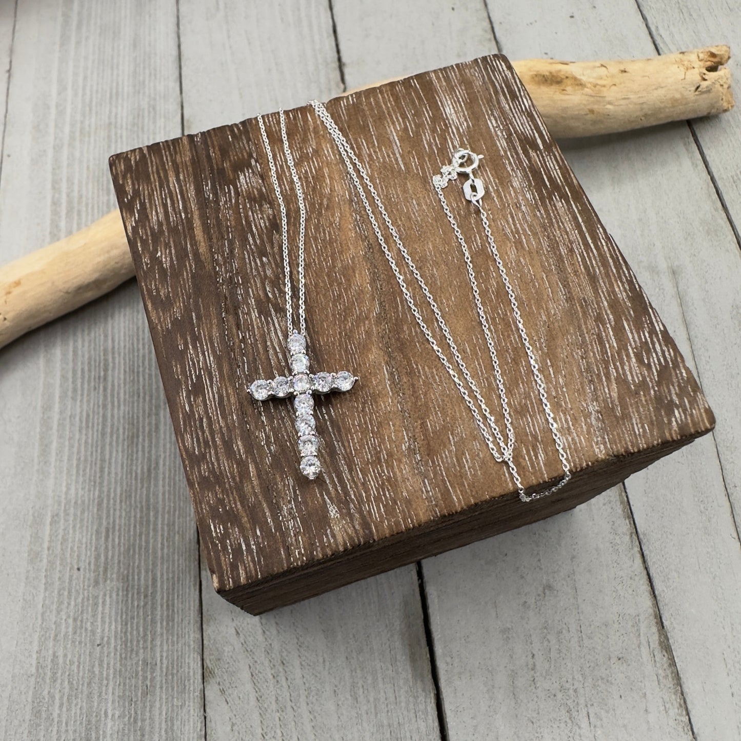 Sterling Silver CZ Cross Necklace
