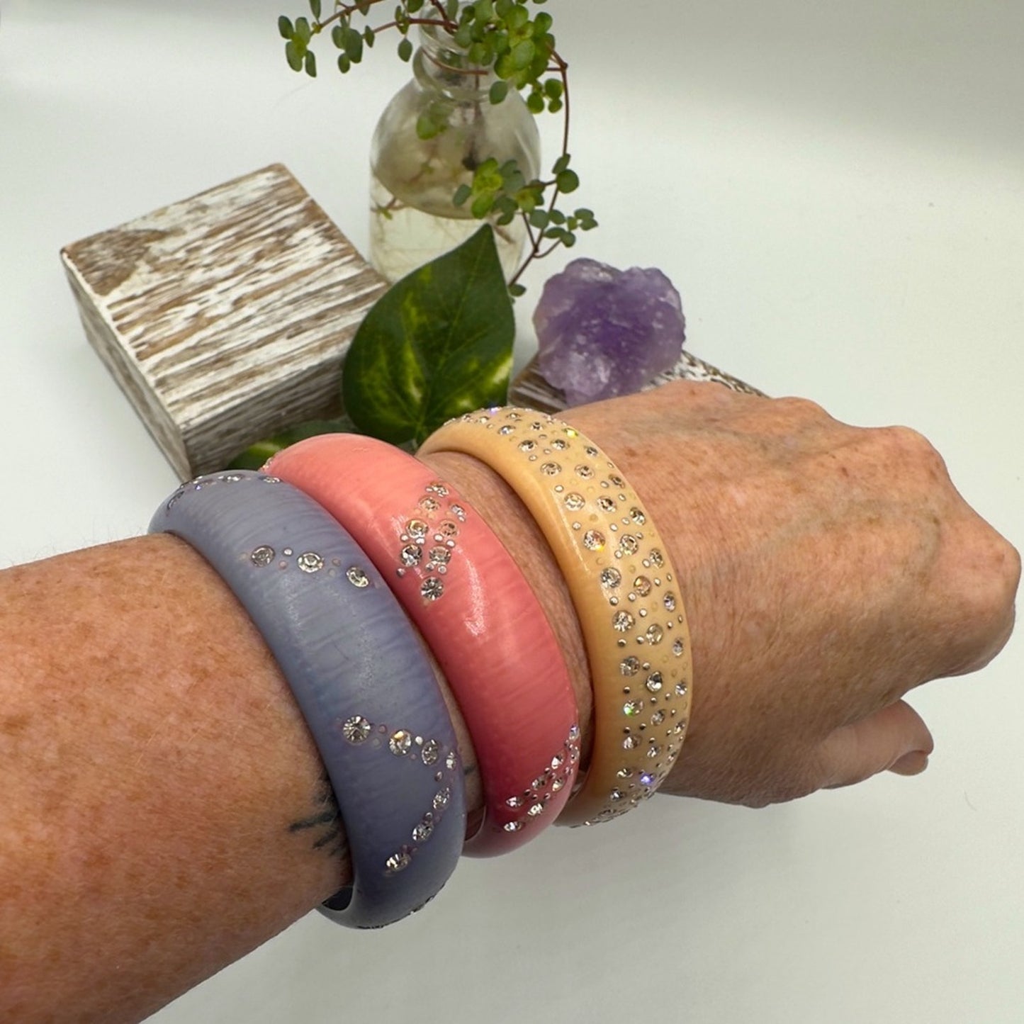 Vintage Resin Crystal Bangle Bracelet Bundle