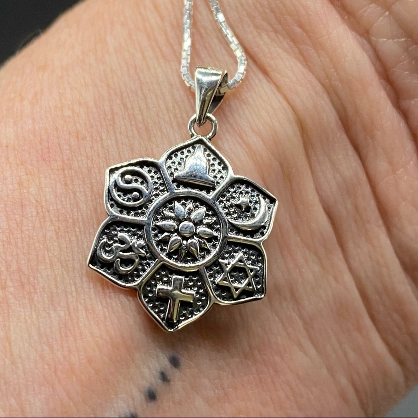 Religious Spiritual Symbols Sterling Silver Necklace