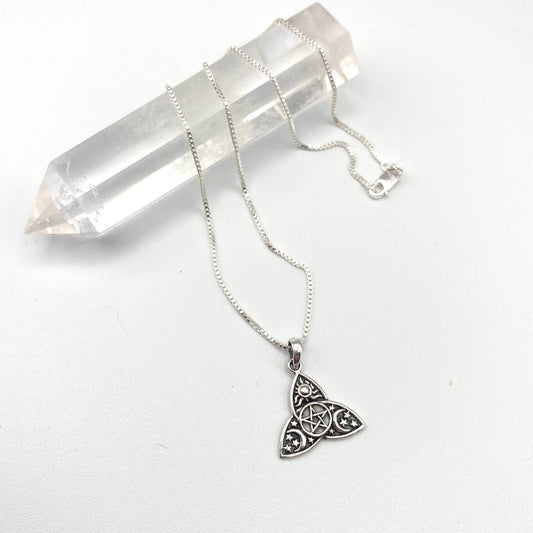 Sterling Silver Celtic Pentagram, Sun, Moon, And Stars Necklace