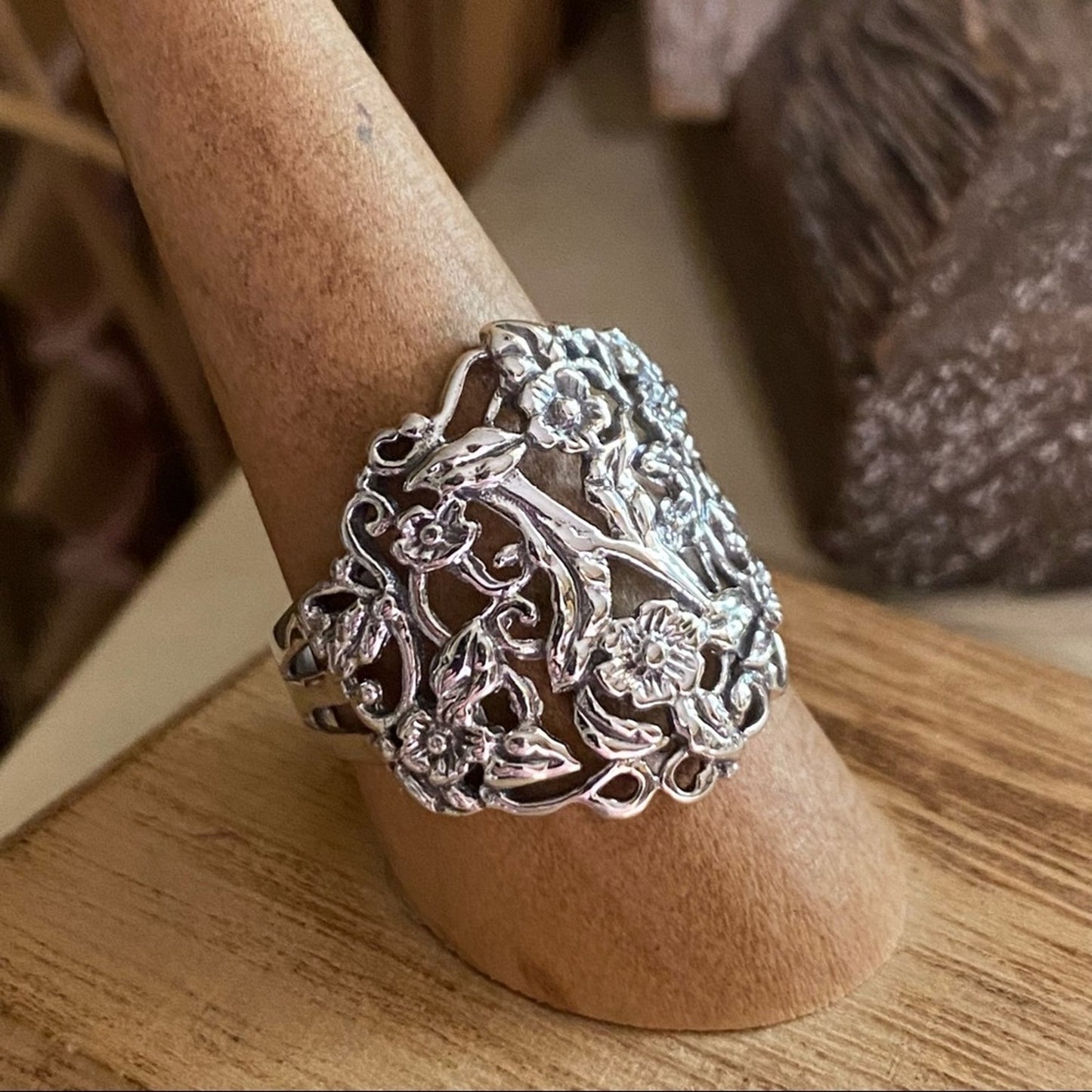 Plumeria Sterling Silver Ring Floral Ring Boho Ring