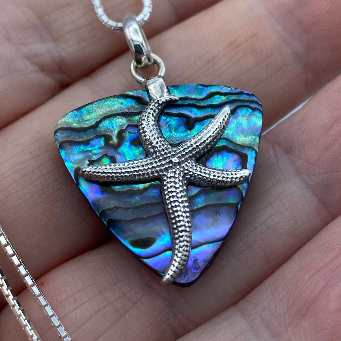 Mermaids Dream Abalone Sterling Silver Star Fish Necklace