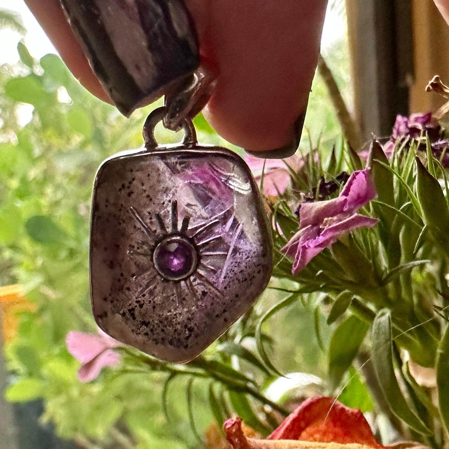 Natural Super Amethyst 23 Sterling Silver Sun Pendant