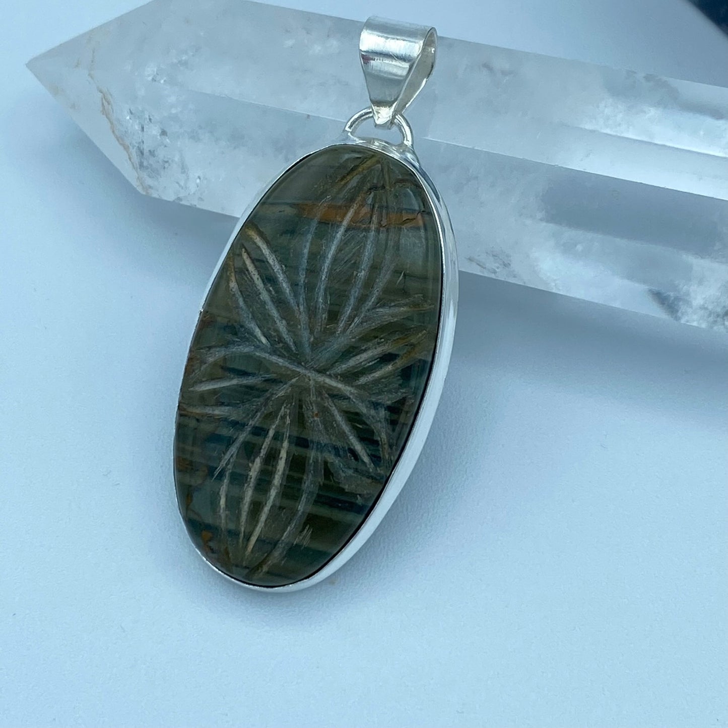 Imperial Jasper Hand Carved Gemstone Sterling Silver Pendant